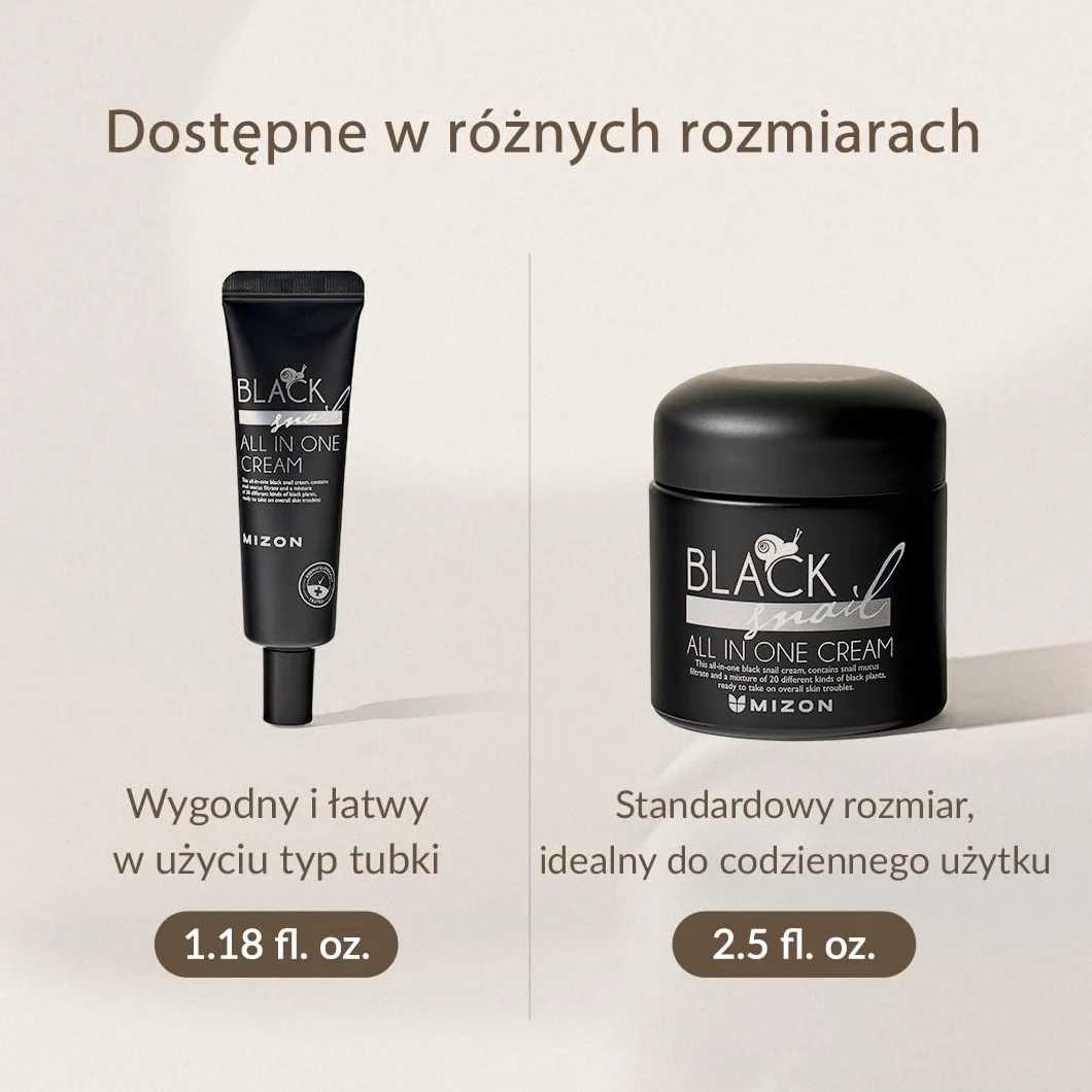 [Mizon] Krem z Mucyną Śluzu Czarnego Ślimaka (75 ml) Krem premium; Terapia przeciwstarzeniowa; Koreańska kosmetyka z ekstraktami roślinnymi i muzyną ślimaka (All in One Black Snail Cream)