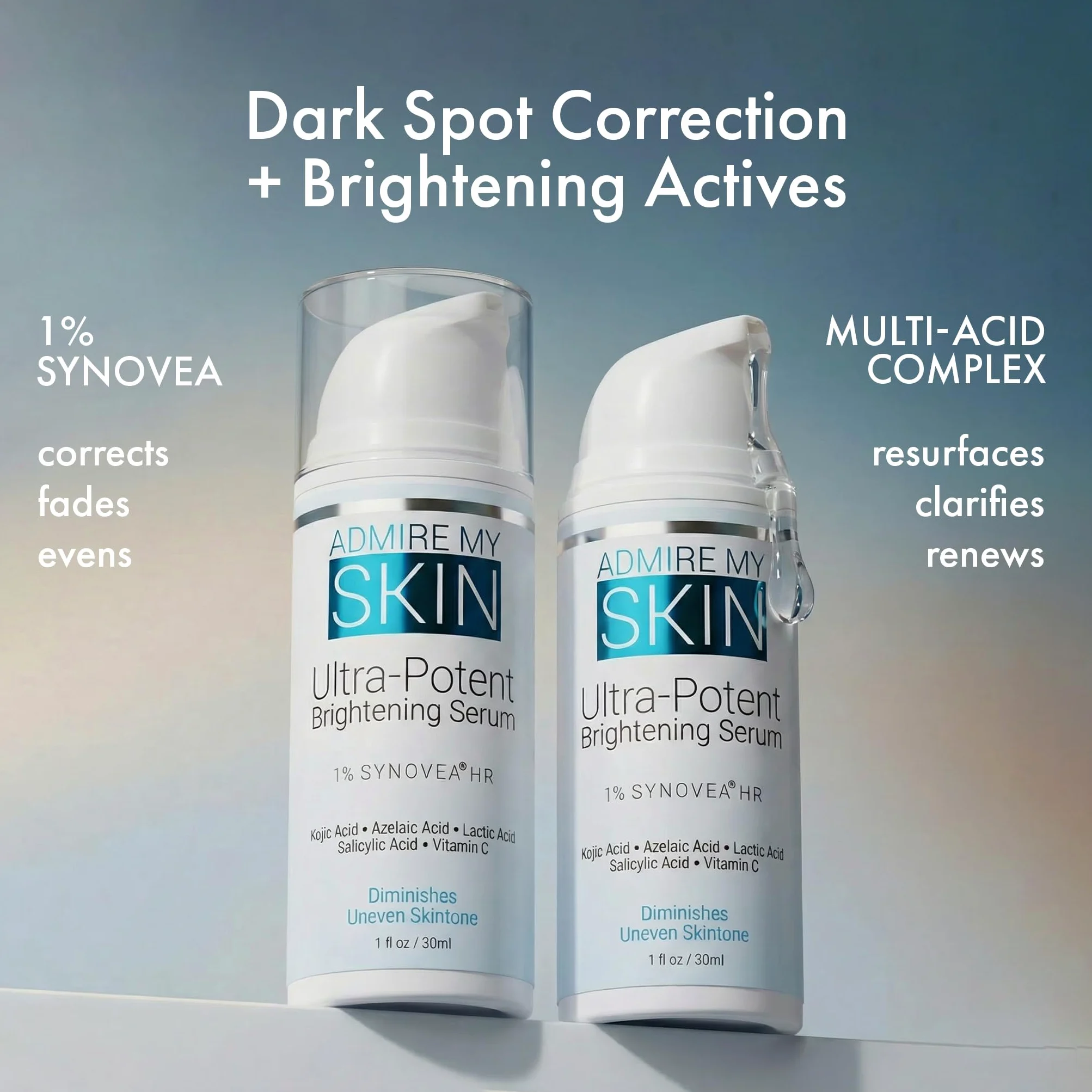 Admire My Skin Serum rozjaśniające, leczenie przebarwień na ciemne plamy i nierówny odcień skóry - serum z witaminą C z kwasem kojowym dla kobiet i mężczyzn, serum z kwasem azelainowym do leczenia