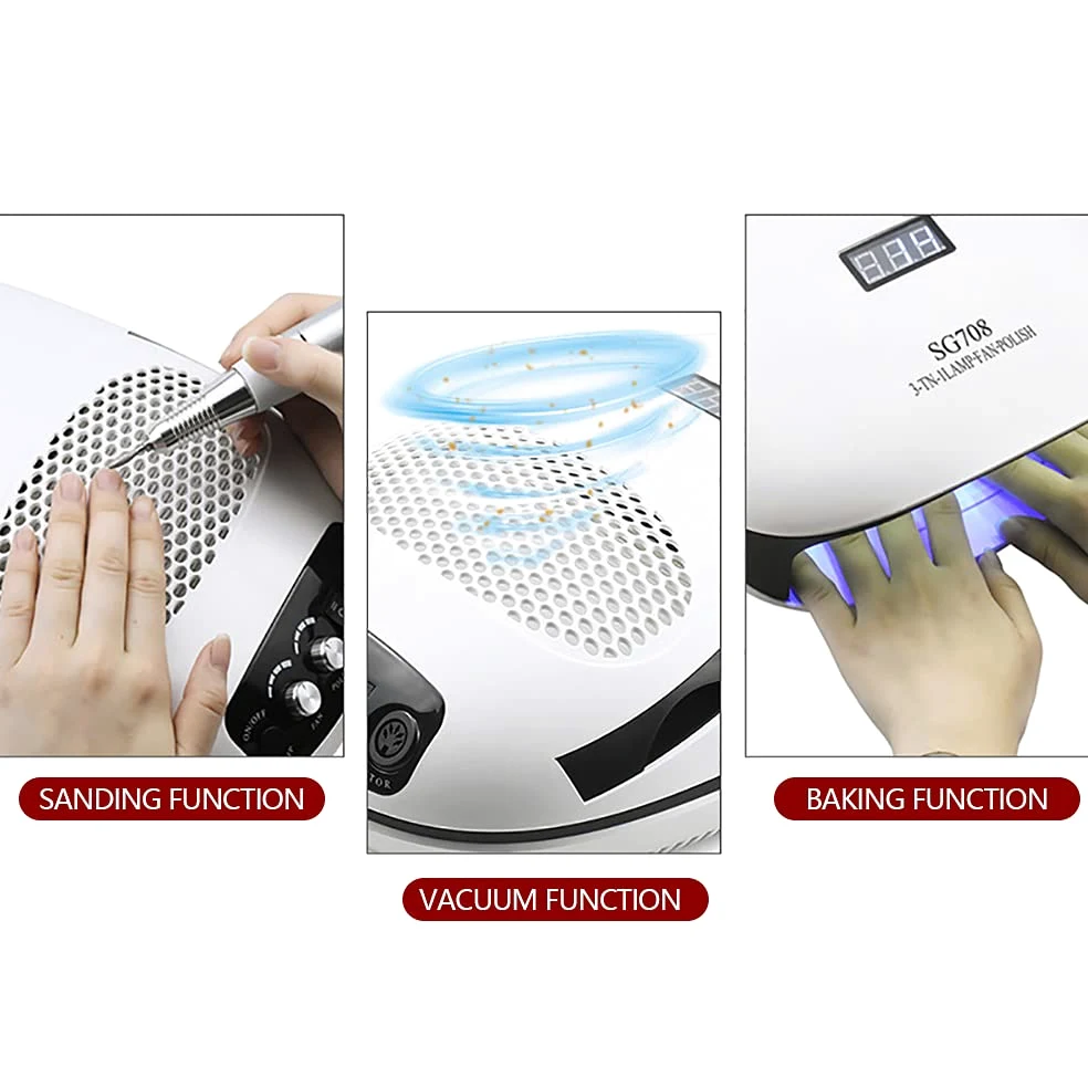 Lampa 3 w 1, 140 W, lampa UV LED do paznokci żelowych z odkurzaczem do paznokci i elektryczną frezarką do paznokci, lampa UV LED, do paznokci żelowych i do paznokci u stóp