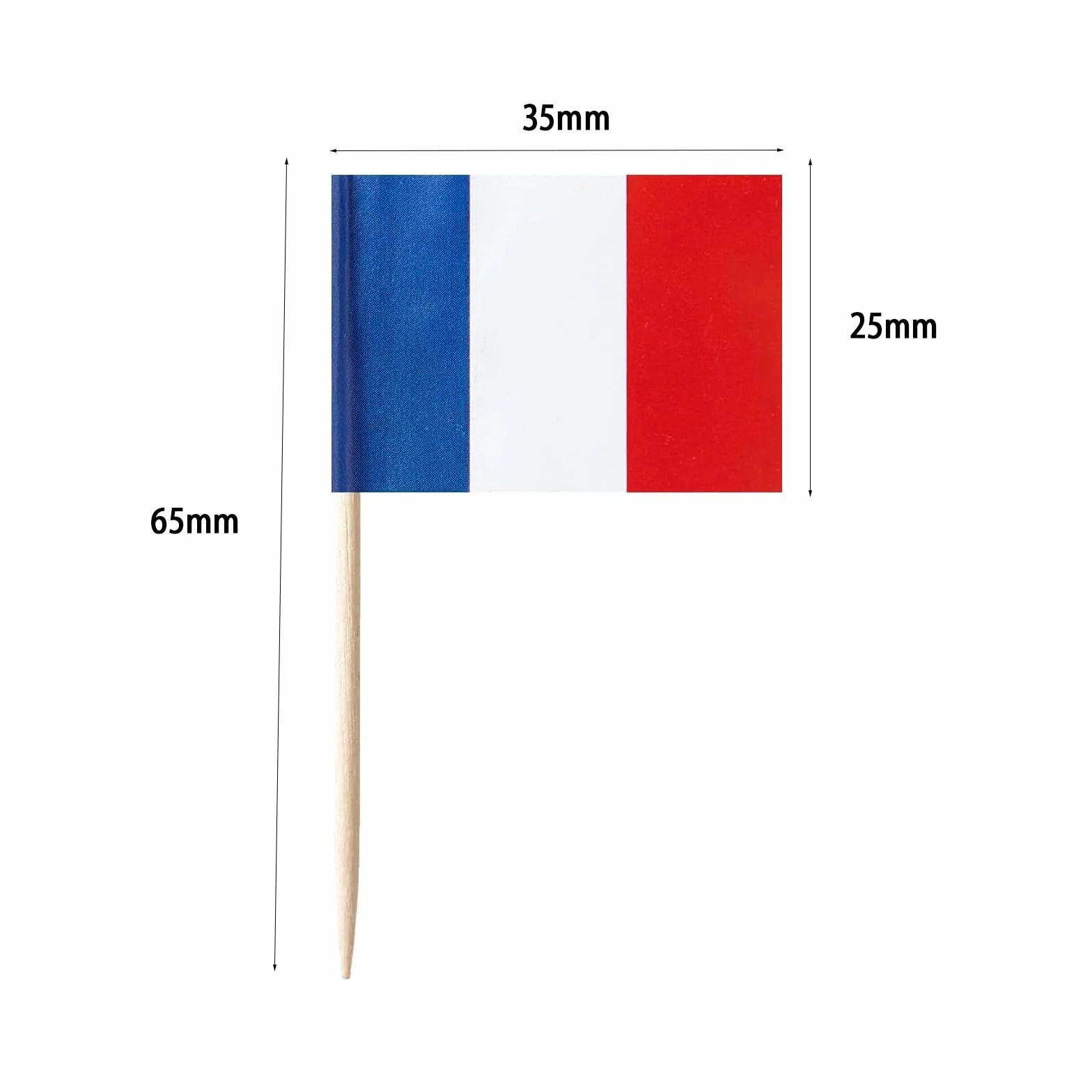 Wykałaczki z flagą Francji 100 sztuk, drewniane dekoracyjne wykałaczki do babeczek