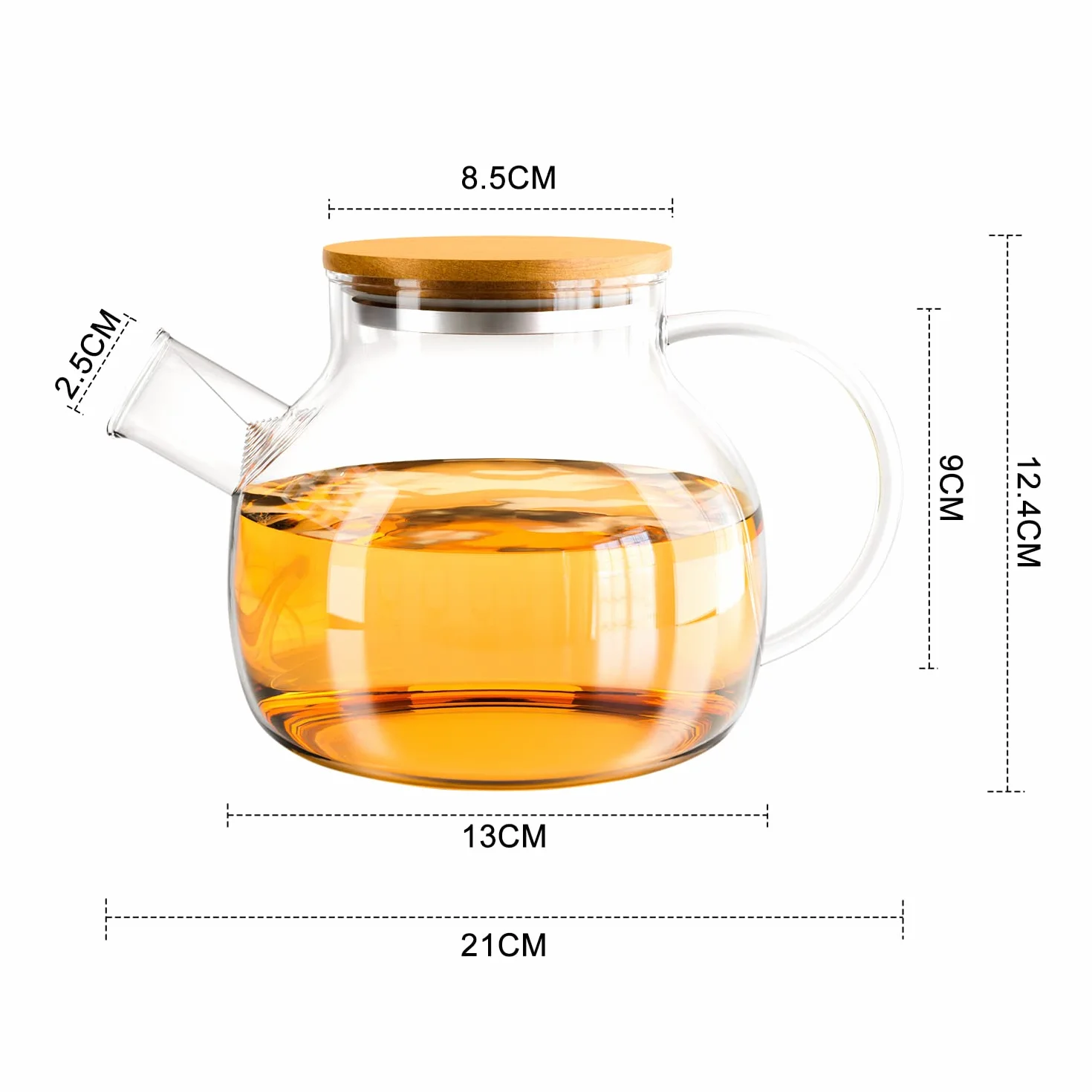 Yuning Szklany dzbanek do herbaty 1000 ml z zaparzaczem i bambusową pokrywką