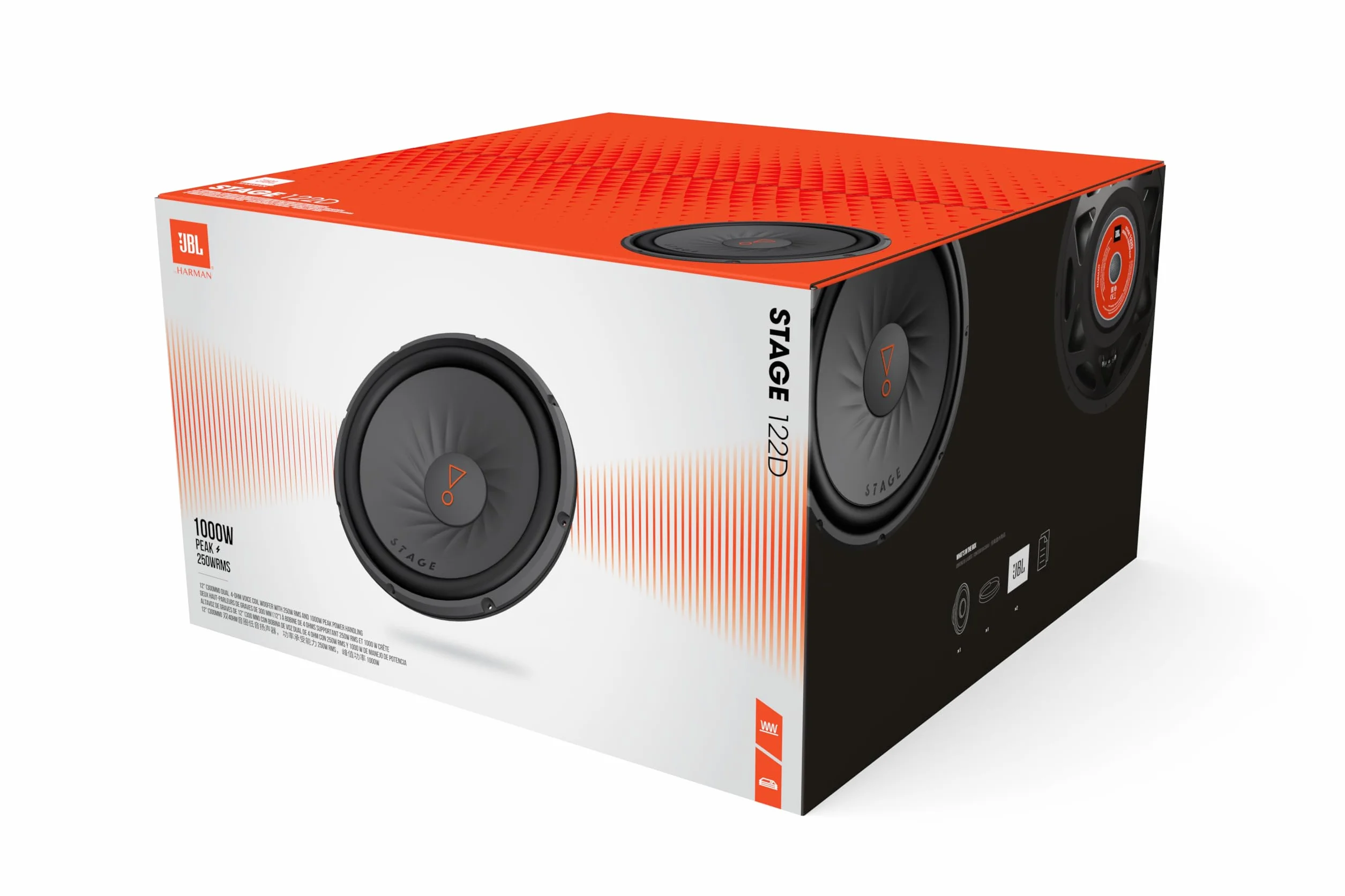 JBL Stage 122D – subwoofer samochodowy – 1000 W Harman Kardon Car HiFi system dźwiękowy Bass Box z cewką Dual 4 Ohm, 30 cm | 12 cali basów, czarny