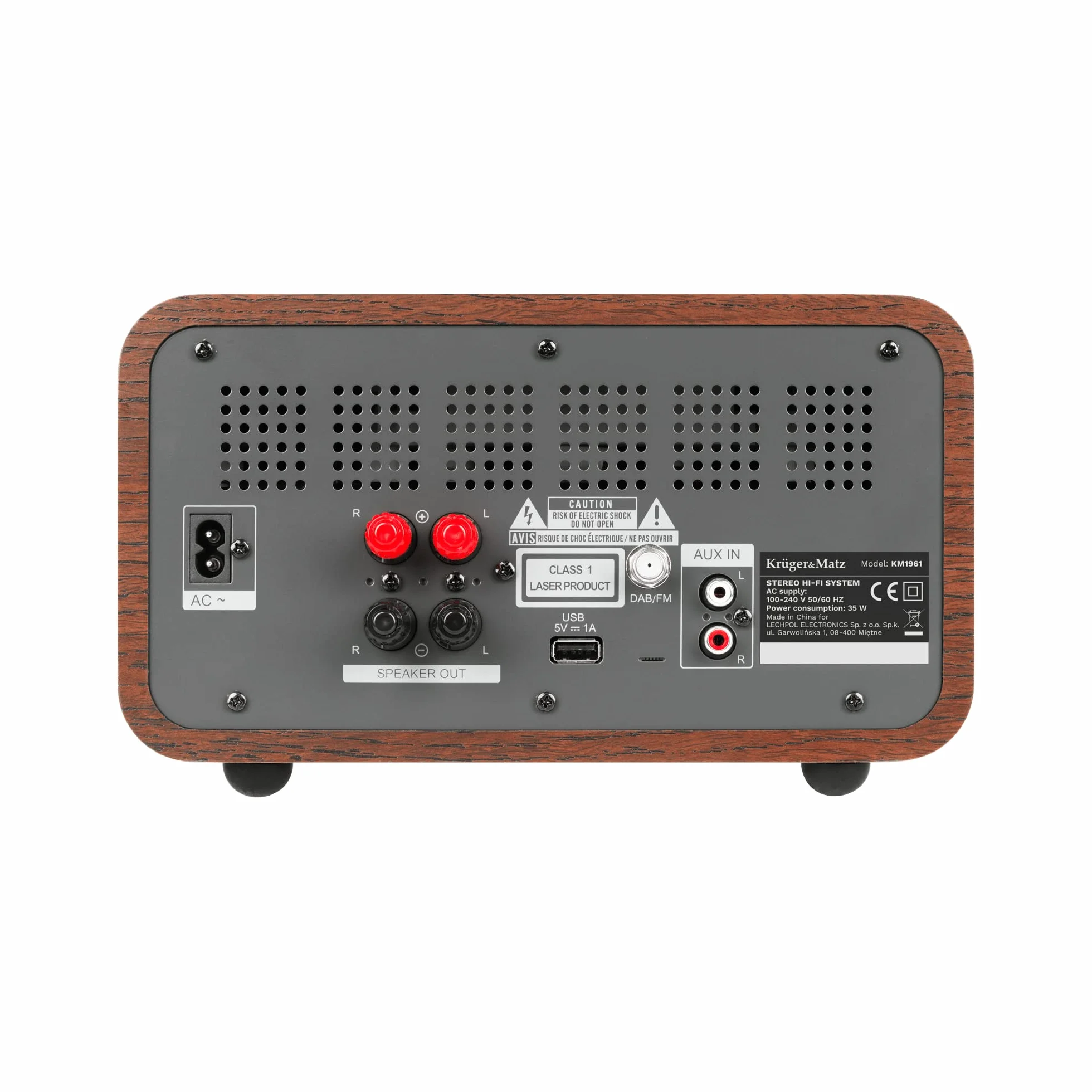 Krüger&Matz Wieża Lampowa 2x30W KM1961 CD, USB, Bluetooth + NFC, radio cyfrowe DAB+, FM, Brązowy