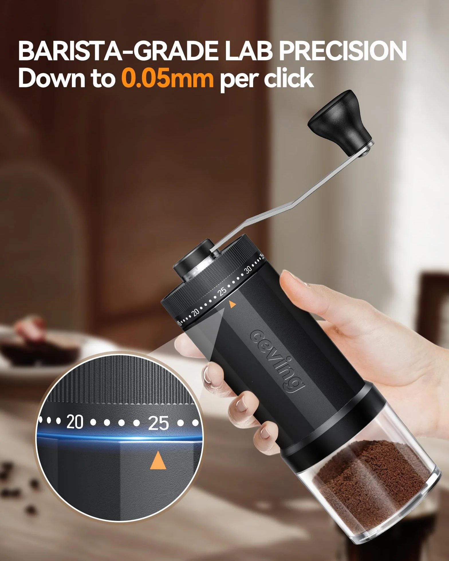 Ręczny młynek do kawy stalowy stożkowy 60g 40 regulacji przenośny do espresso pour-over