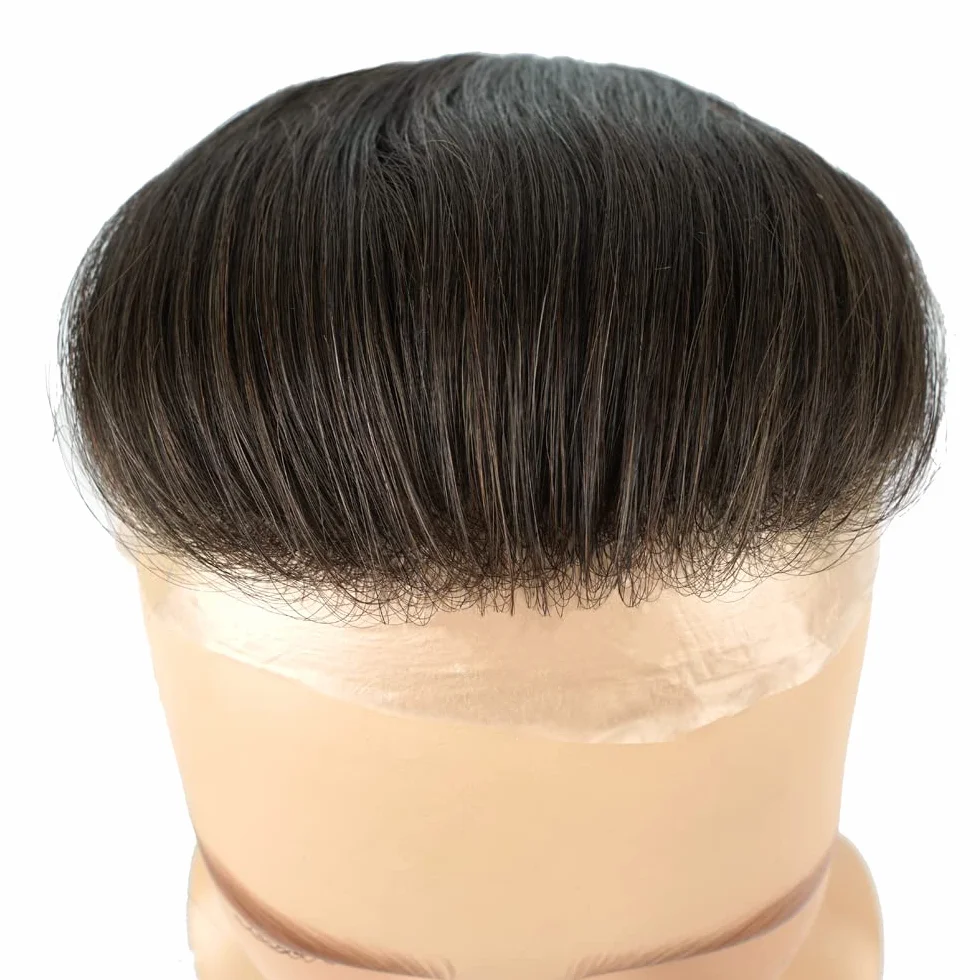 Lordhair Tupecik do wyrównania linii włosów, dla mężczyzn,, treska z przodu, tupecik w kształcie litery V, 100% naturalnych ludzkich włosów z cienką skórą PU zakrywającą męską łysinę
