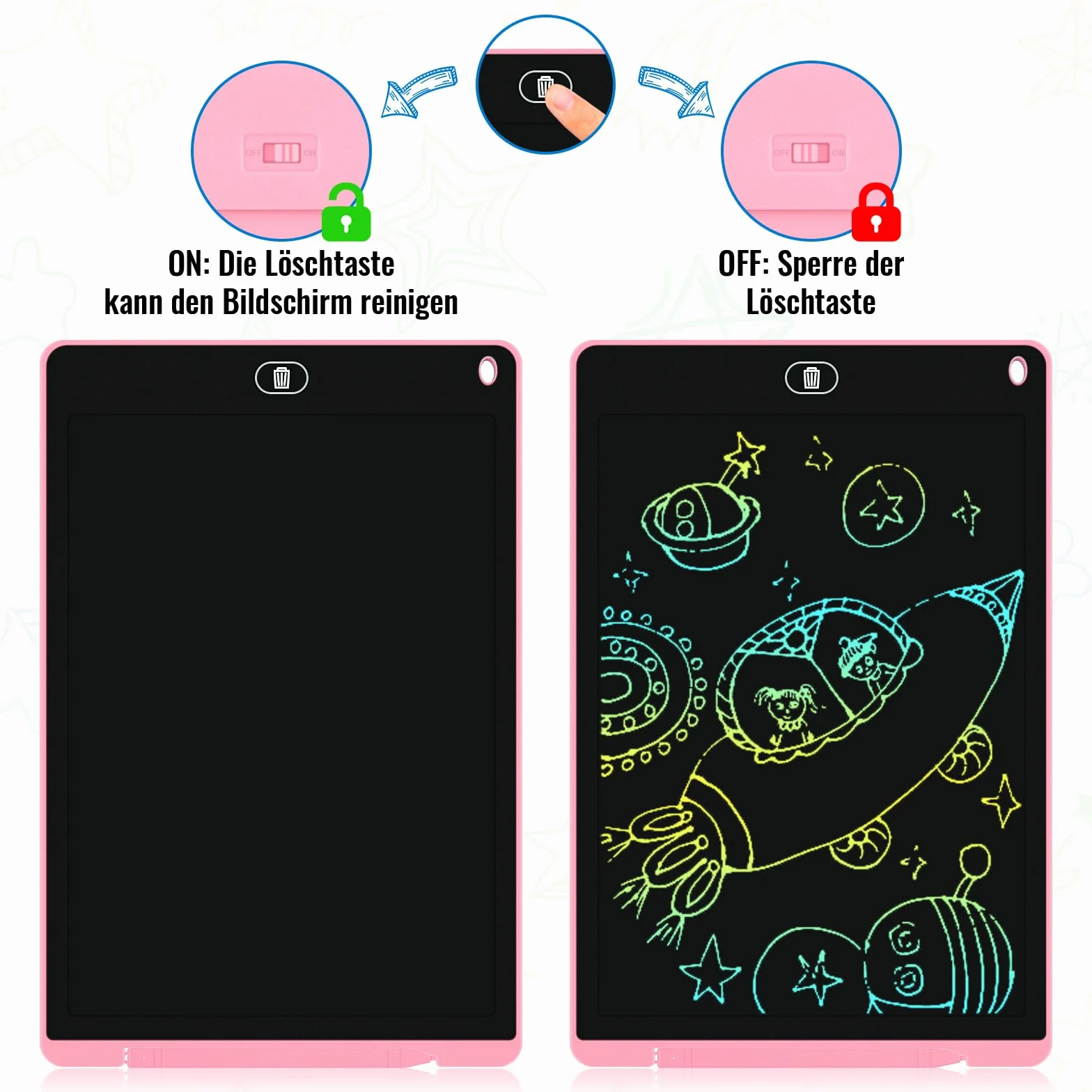 12 cali Kolorowy LCD Writing Board, Electight Drawing Board z Lock & Erase Function, Eye Protection Scribble Pad, Zabawki i Prezenty dla Dzieci i Dorosłych w Domu, Szkole, 2 Pack Różowy