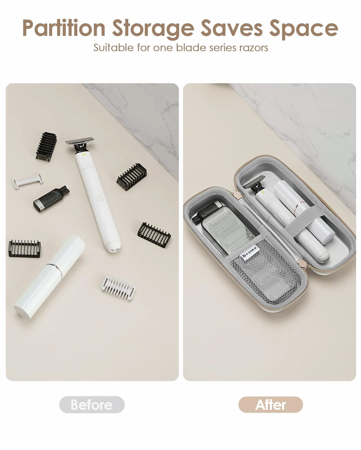 Yinke Torba na golarkę elektryczną O Blade QP2734 QP2724 QP2824 QP6551 QP4631 O Blade Pro 360, torba podróżna do Braun Series 3/5/7/9, twarda obudowa podróżna torba transportowa, beżowy, 21 x 8,3 x