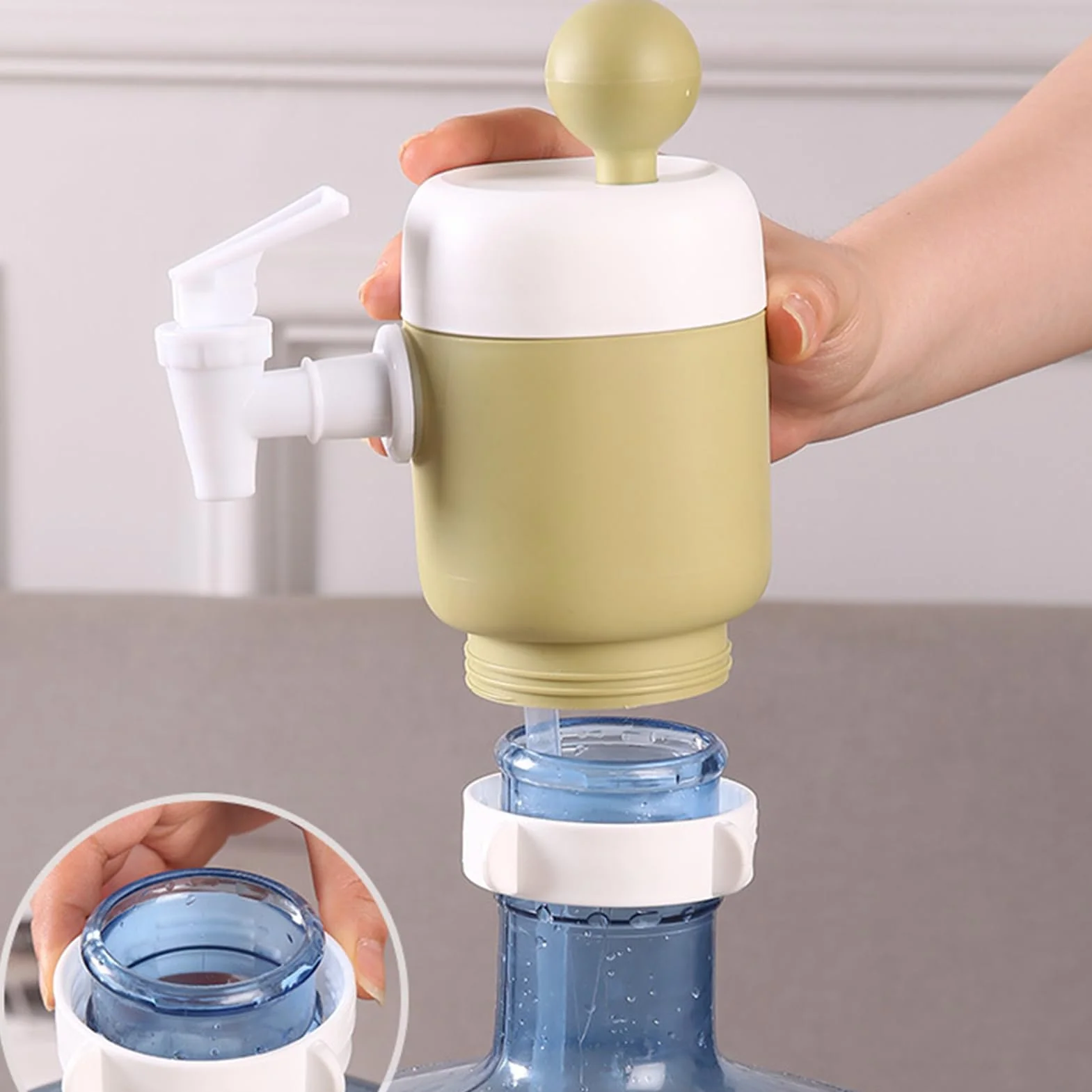 Drinking Water Pump Manual Hand Pressure Dispenser 2.64x6.50in Portable Water Spout Fits 2-6 Gallon Jug Bottles