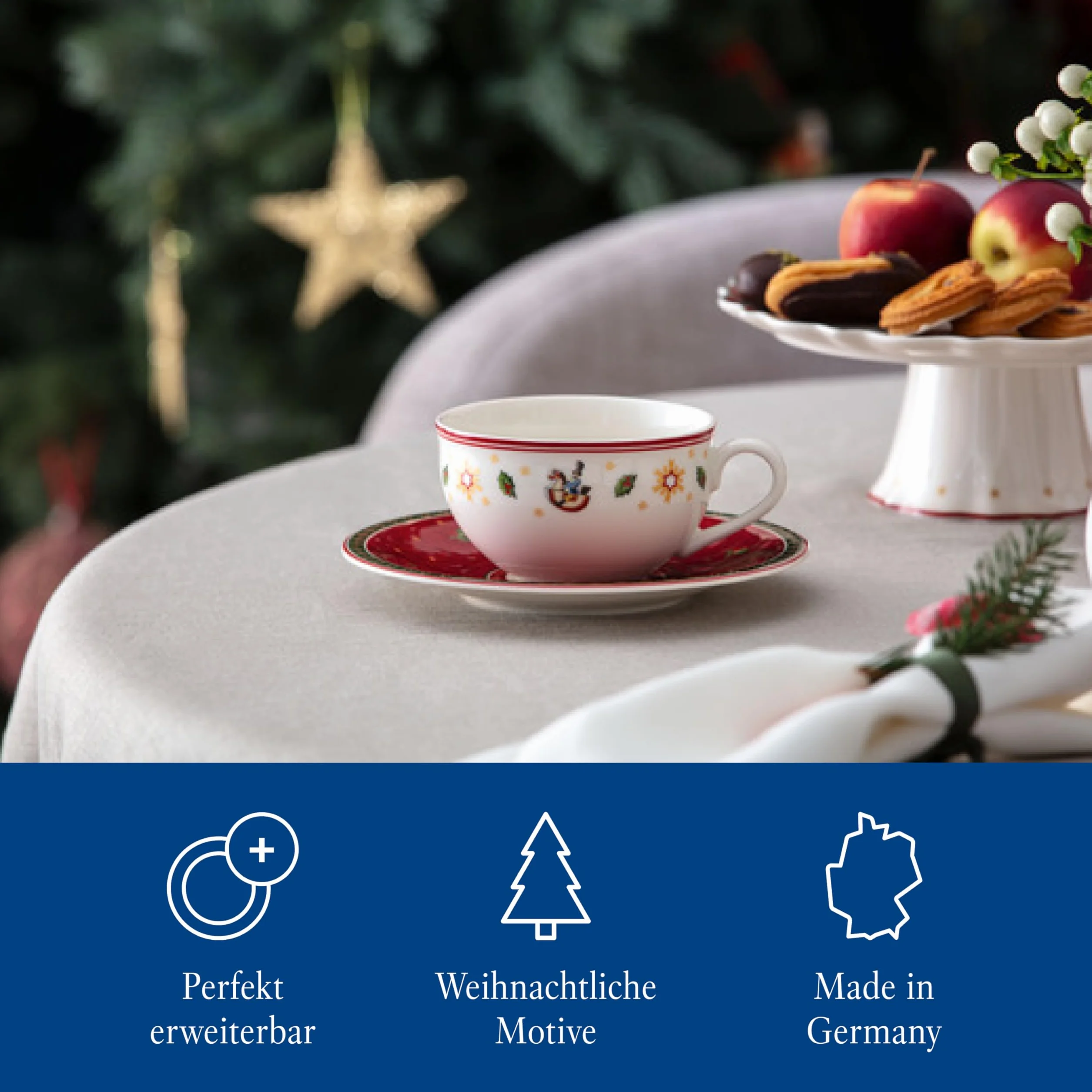 Villeroy & Boch – Toy's Delight Specials spodek do filiżanki do kawy, mały porcelanowy talerzyk z motywem bożonarodzeniowym, można myć w zmywarce, można używać w kuchence mikrofalowej