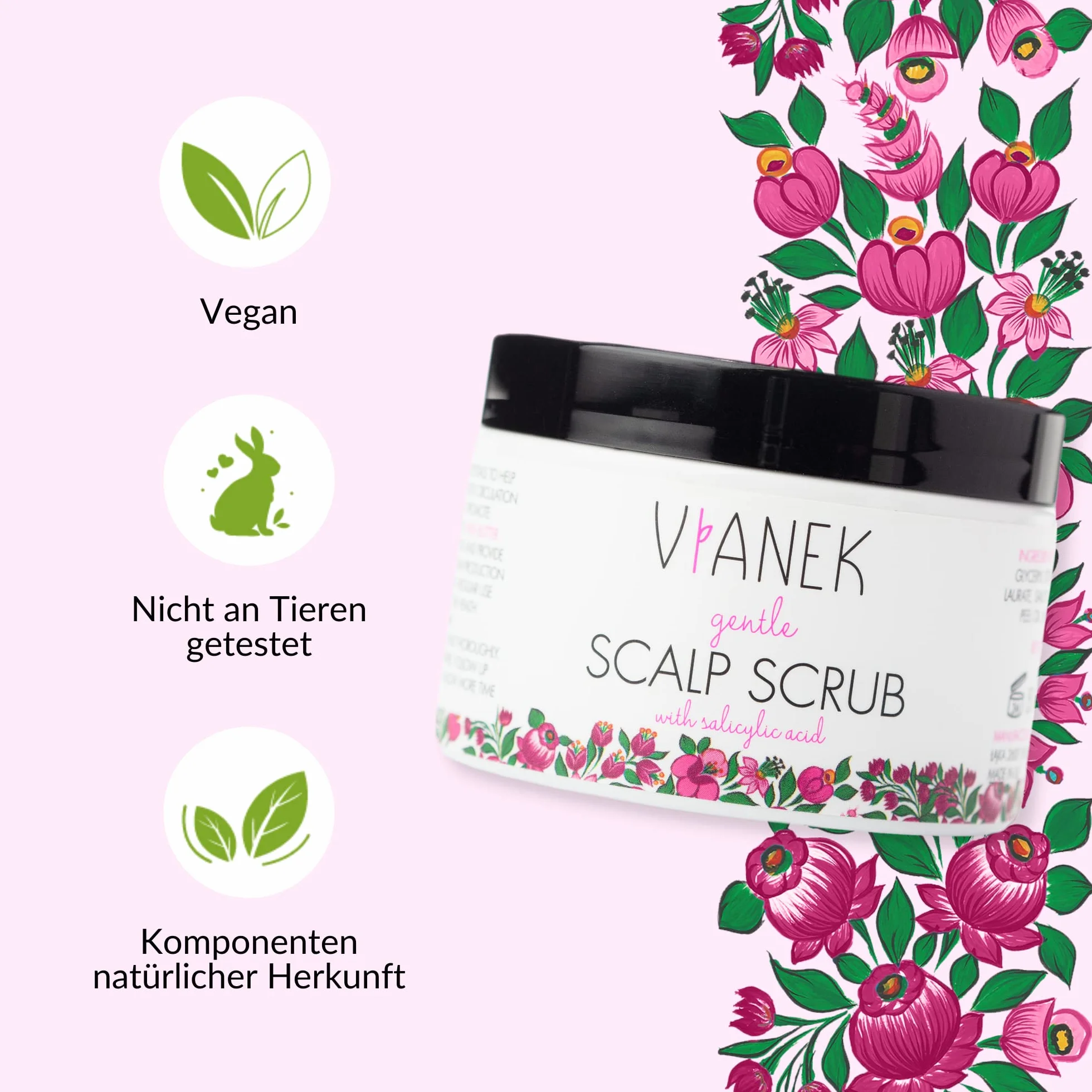 VIANEK Kojący peeling do skóry głowy 150 ml – Skalp Scrub do wszystkich rodzajów skóry – wegański naturalny kosmetyk z kwasem salicylowym do pielęgnacji skóry głowy