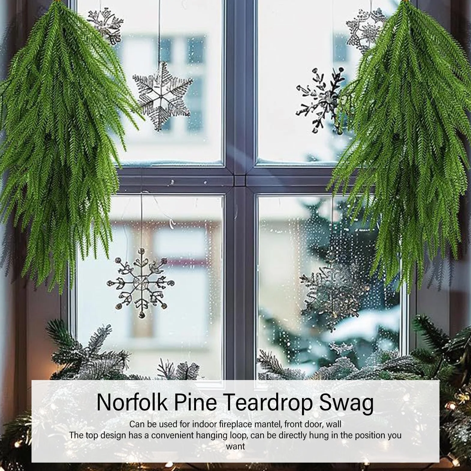 Ausla Norfolk Pine Teardrop Swag, 68 Cm / 26,77 Cali Długości, 2 Sztuki, Zielony Plastik