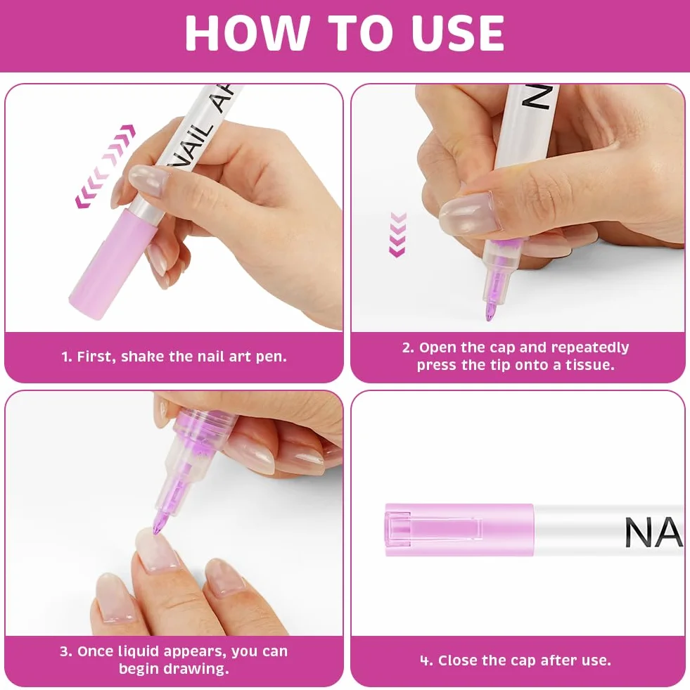 Zestaw 12 kolorowych lakierów do paznokci w pisaku, markery 3D Gel Nail Art, pisaki do lakieru do paznokci do projektowania paznokci DIY sztuka paznokci, Nail Art Pen, końcówki do paznokci