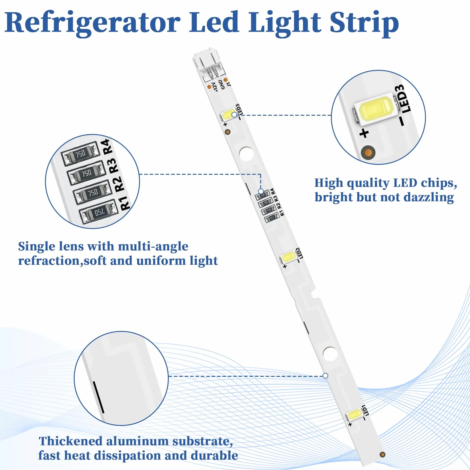 Światło do lodówki dla Rongsheng/Hisense lodówka E349766 MDDZ-162A 1629348 DC12V 2W, listwa świetlna LED, części zamienne do lodówki, zimna biel, do KIFF5017 KIFF5020 KIFF7017 KIFF7020 KSBNDIX18, 2