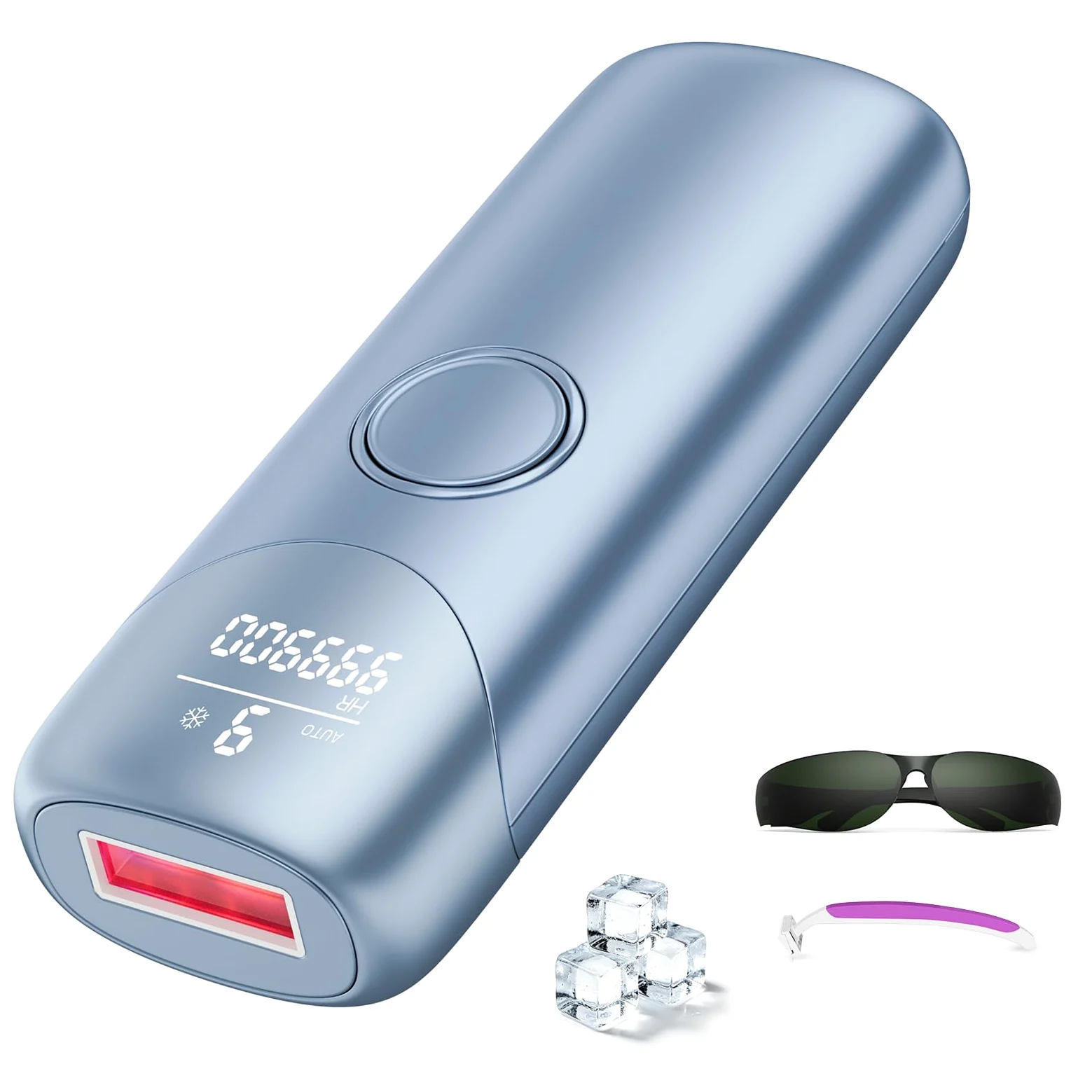 Depilator światła pulsacyjnego z 999 900 impulsami świetlnymi, depilator laserowy do depilacji z 9 poziomami energii, niebieski