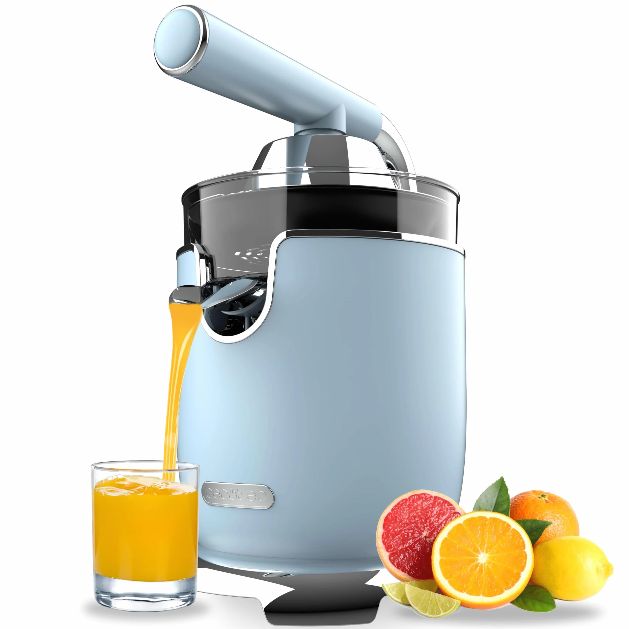 Cecotec Xqueeze RetroJuice 1000 Blue Elektryczna wyciskarka do pomarańczy i cytrusów 1000 W filtr ze stali nierdzewnej