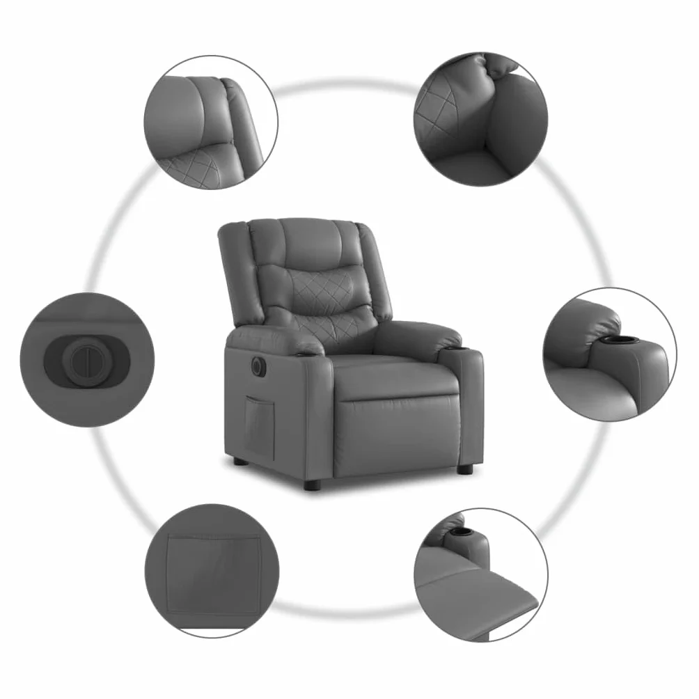vidaXL Elektryczny fotel rozkładany, szary, sztuczna skóra