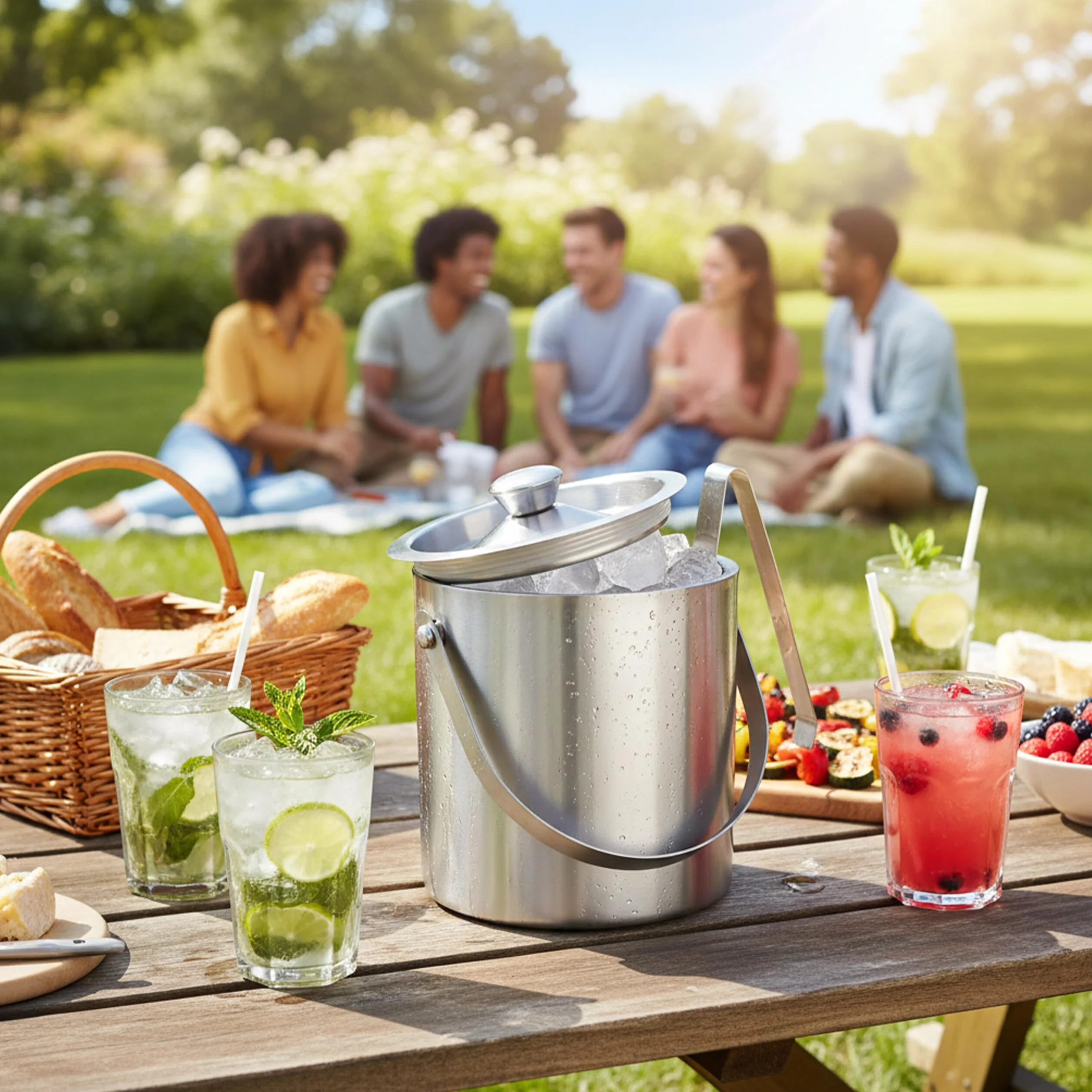 Relaxdays Okrągły pojemnik na lód 1,5 l srebrny