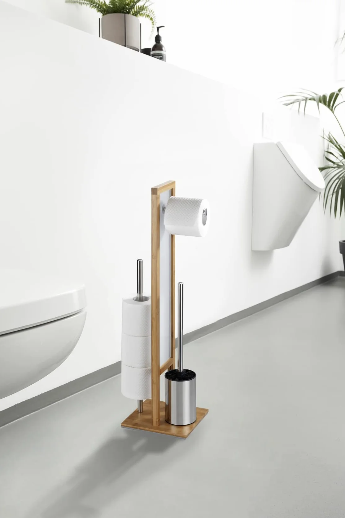 WENKO Stojący zestaw do WC Rivalta bambus, 18 x 70 x 23 cm, Naturalny/Biały/Czarny