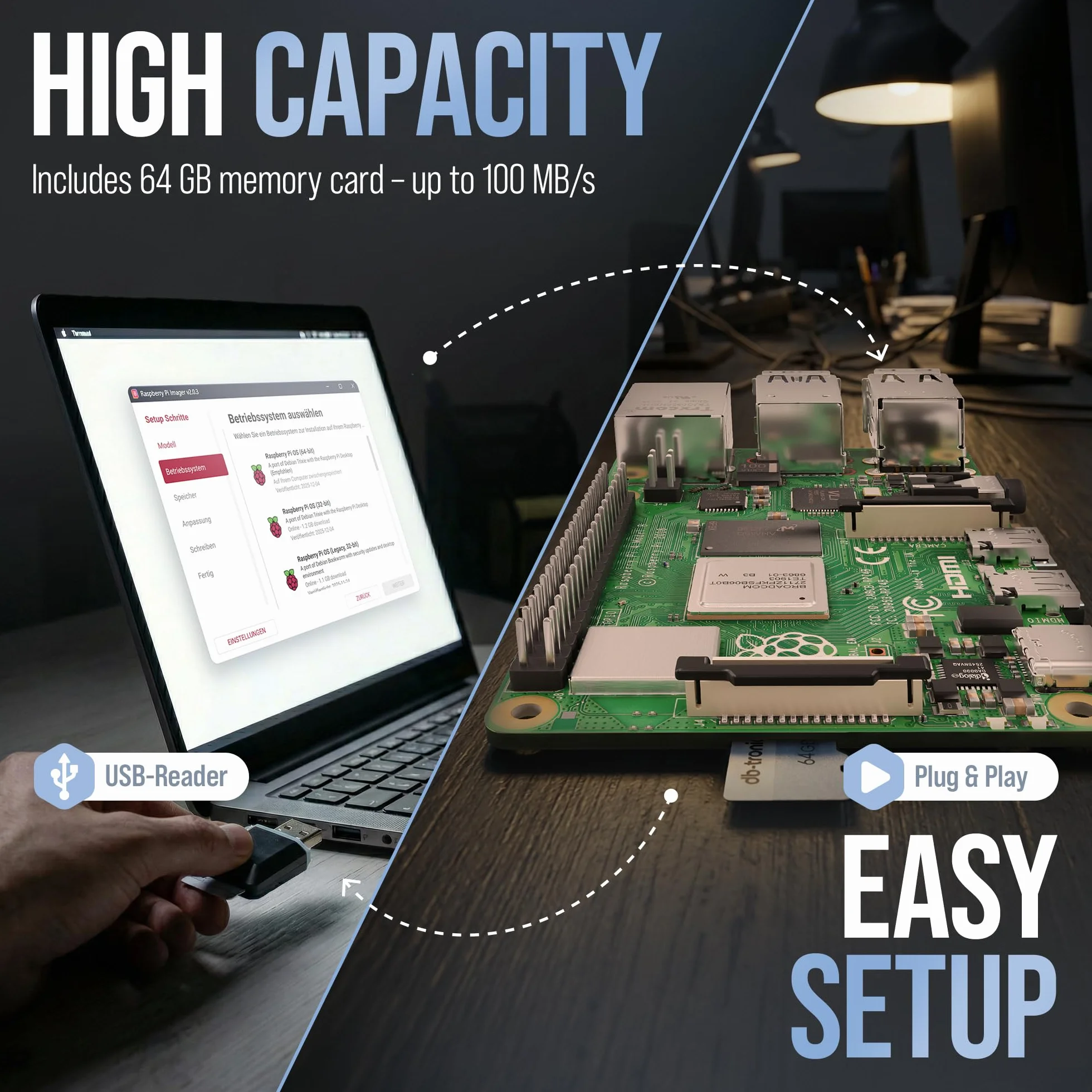 db-tronic Raspberry Pi 4 4 GB Starter Kit | Edycja 64 GB | Zasilacz 15 W | Obudowa | Micro HDMI 4K | Radiatory | idealny do Home Assistant i smart home