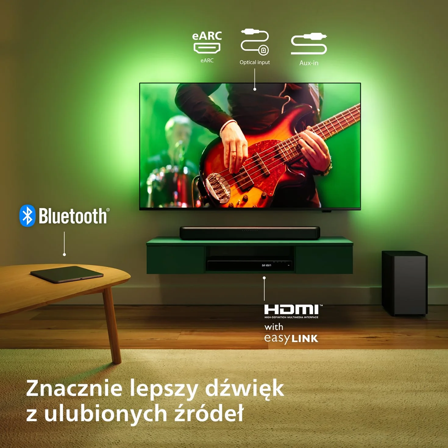 Philips TAB5309 Soundbar 2.1 z bezprzewodowym subwooferem – 2.1-kanalowy, 240 W, DTS Virtual X, Bluetooth 5.4, HDMI ARC, zlacze optyczne i port USB - Ciemnoszary