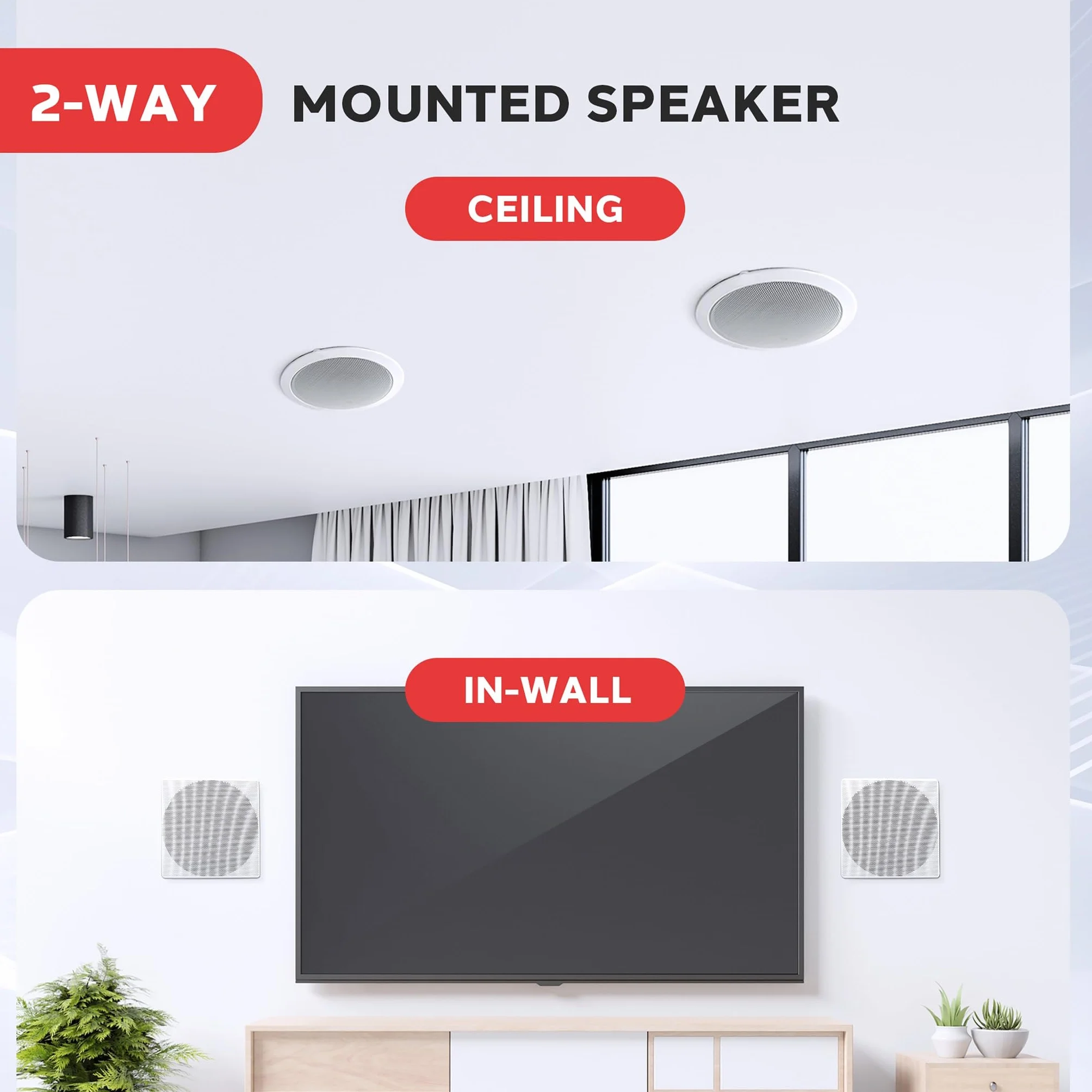 10” Ceiling Wall Mount Speakers - Pair of 2-Way Full Range Sound Stereo Speaker Audio System Flush Design w/Electronic Crossover Network 35Hz-20kHz Frequency Response & 250 Watts Peak - Pyle PDIC106