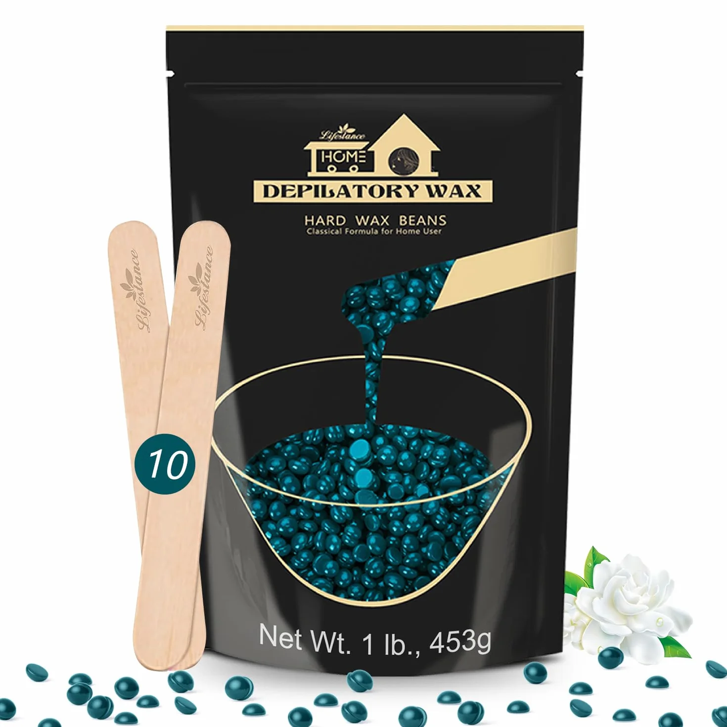 Lifestance Ciemnozielone koraliki woskowe 450 g, smukła formuła do usuwania włosów, bezboleśnie woskowanie brwi, twarzy i ramion
