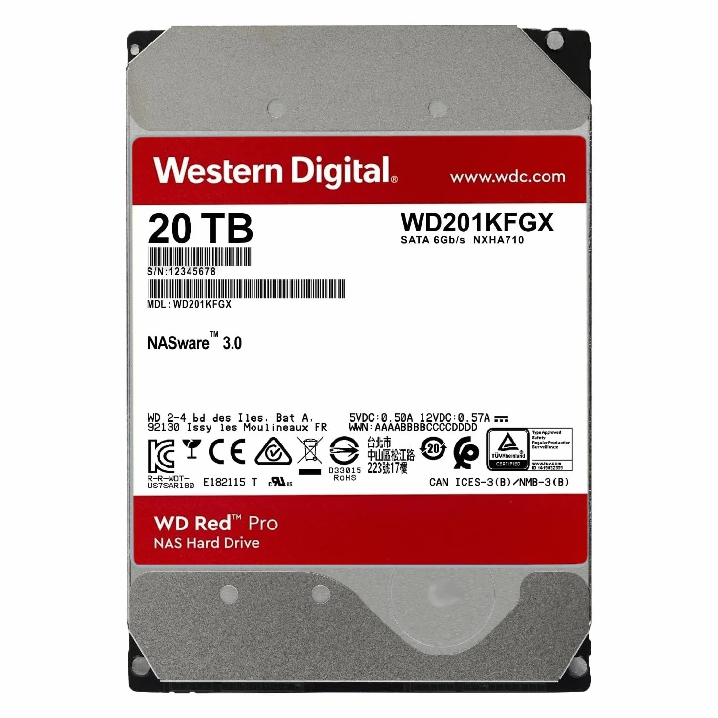 Western Digital Red Pro 20TB dedykowany wewnętrzny dysk twardy 3,5" NAS, klasa 7200 RPM, SATA 6 GB/s, CMR, 512MB Cache, 5 lat