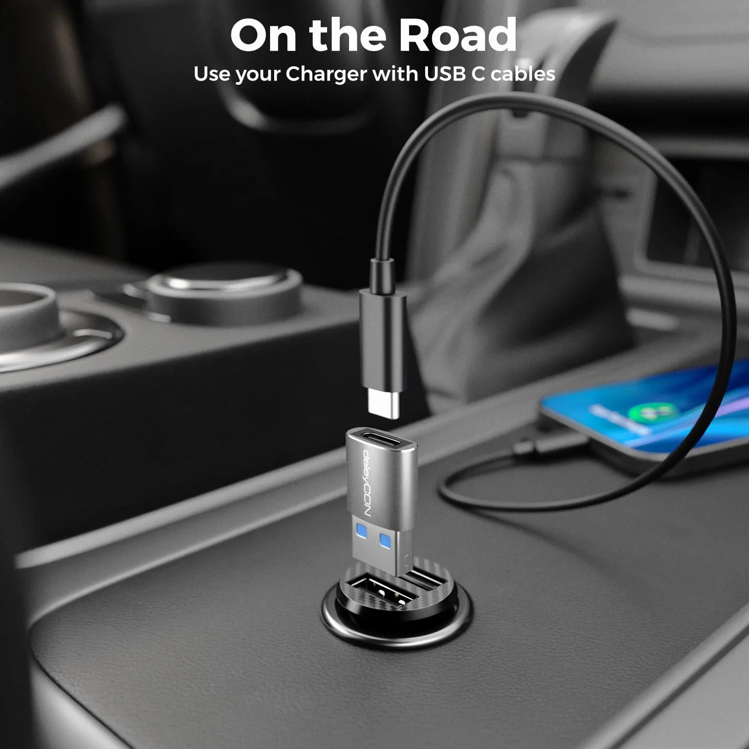 deleyCON Adapter USB-C (2 Szt.) USB 3.0 5 Gbps - Gniazdo USB-C do Wtyku USB-A - do iPhone 17/16/15, iPad, Galaxy S25/S24/S23, A56, A16, Laptopa, CarPlay itp.