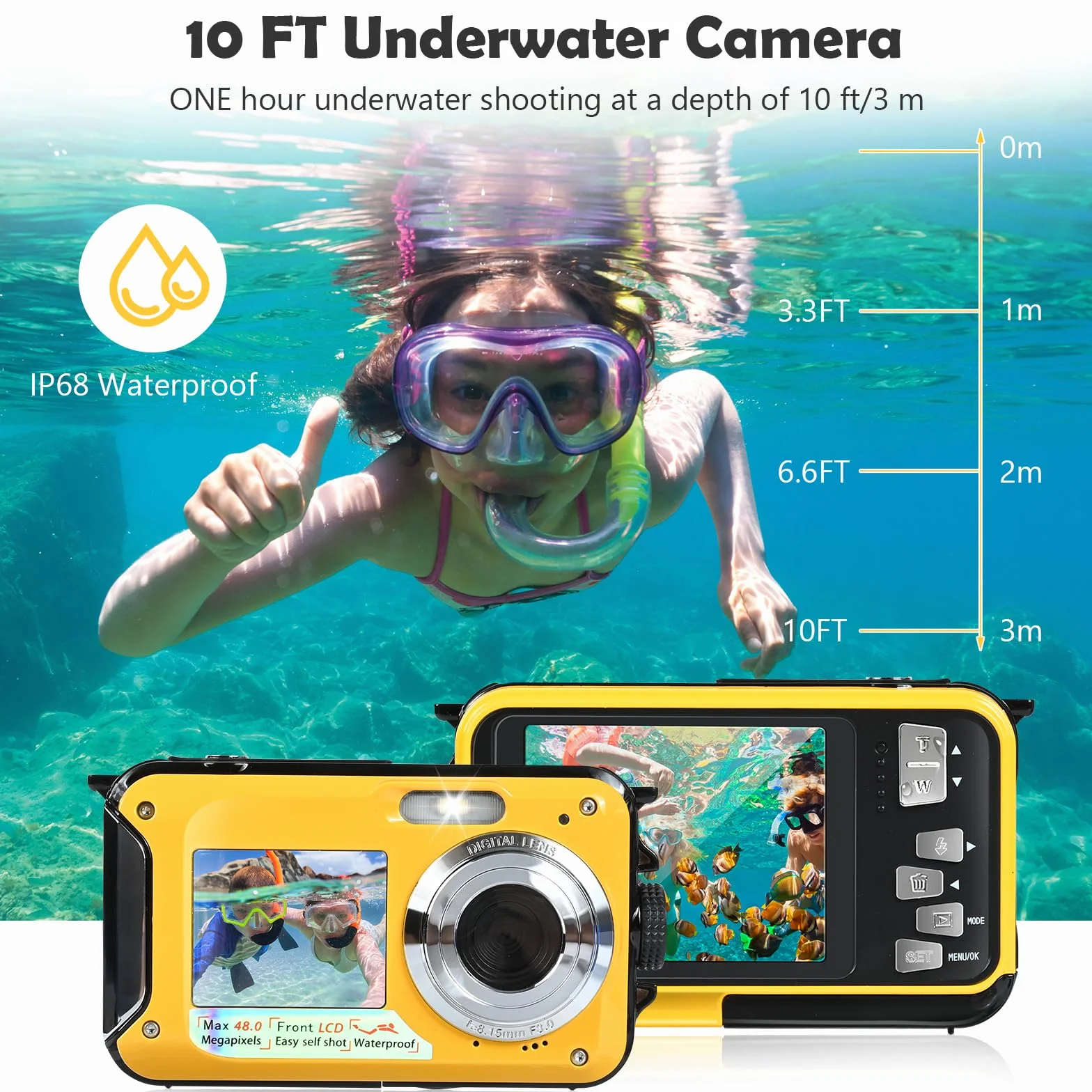 Kamera nurkowa, Comius Sharp 10FT FHD wideo 30 MP cyfrowy zoom zdjęcie 16-krotny zoom z kartą pamięci 32 G do podwodnych selfie, nurkowania, pływania