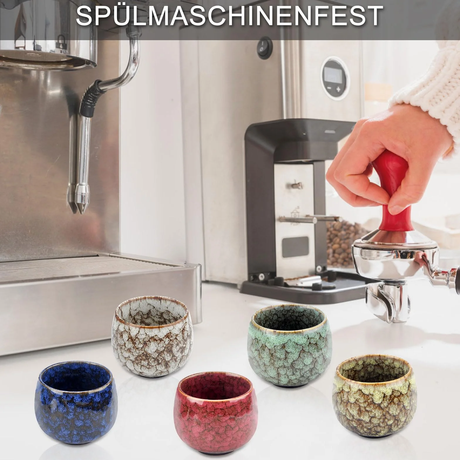 DAWRIS Zestaw Filiżanek do Espresso i Mokki - 5 Sztuk, 130 ml, Ceramiczne, Bez Uchwytu, Japońskie Filiżanki do Herbaty, Kawy, Cappuccino