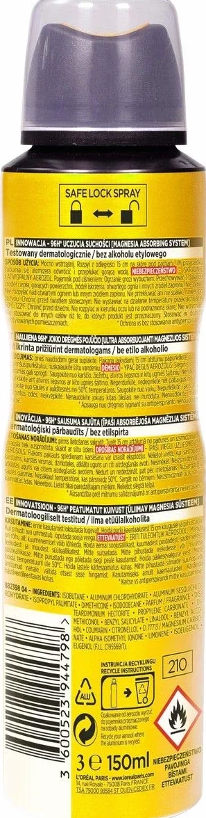L'Oréal Paris Men Expert Invincible Sport Dezodorant w sprayu, mocne wchłanianie, ochrona do 96H, 150 ml