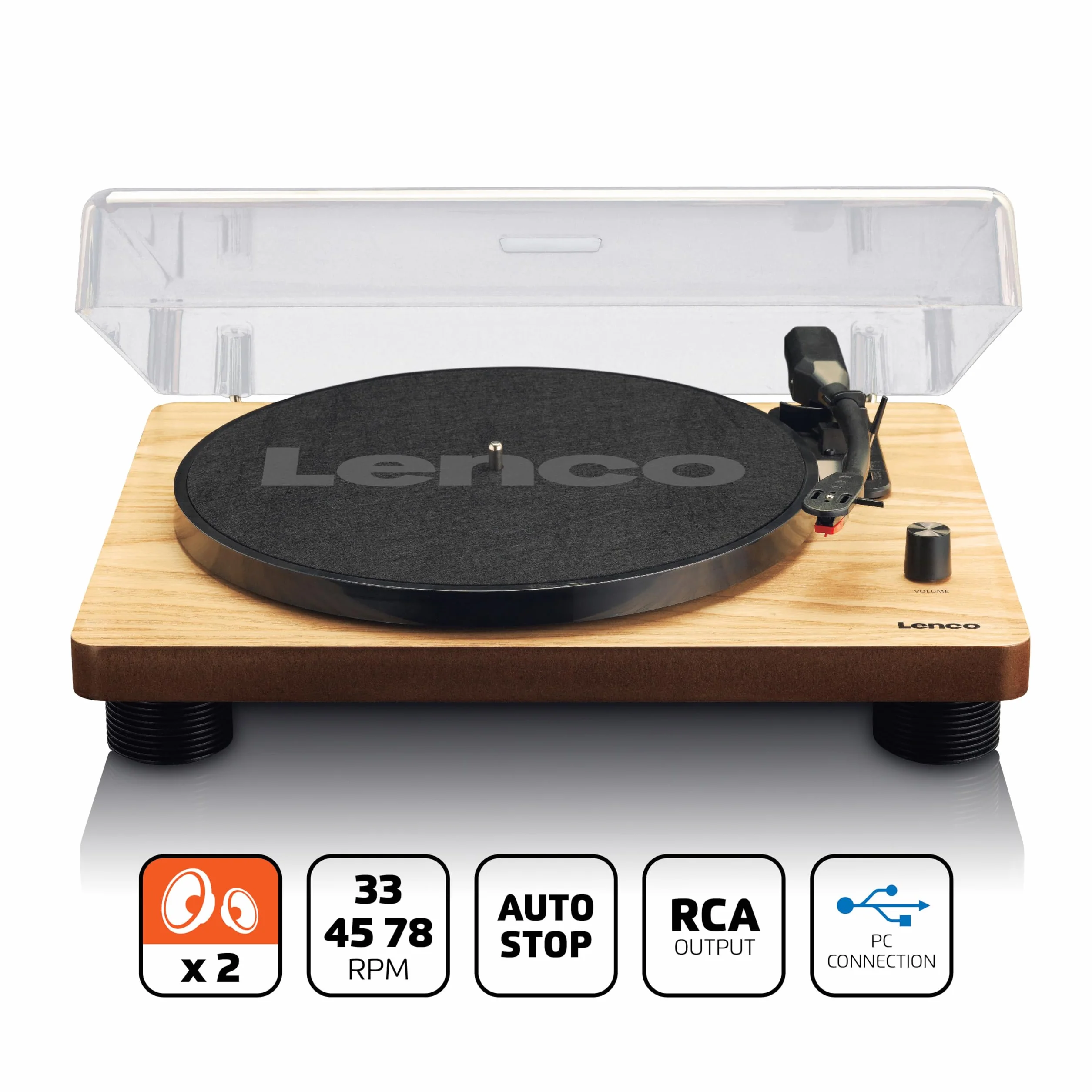 Gramofon Lenco (Ls-50 Wood) Wyjście RCA i USB, 2 głośniki wewnętrzne ze wzmocnionym charakterem