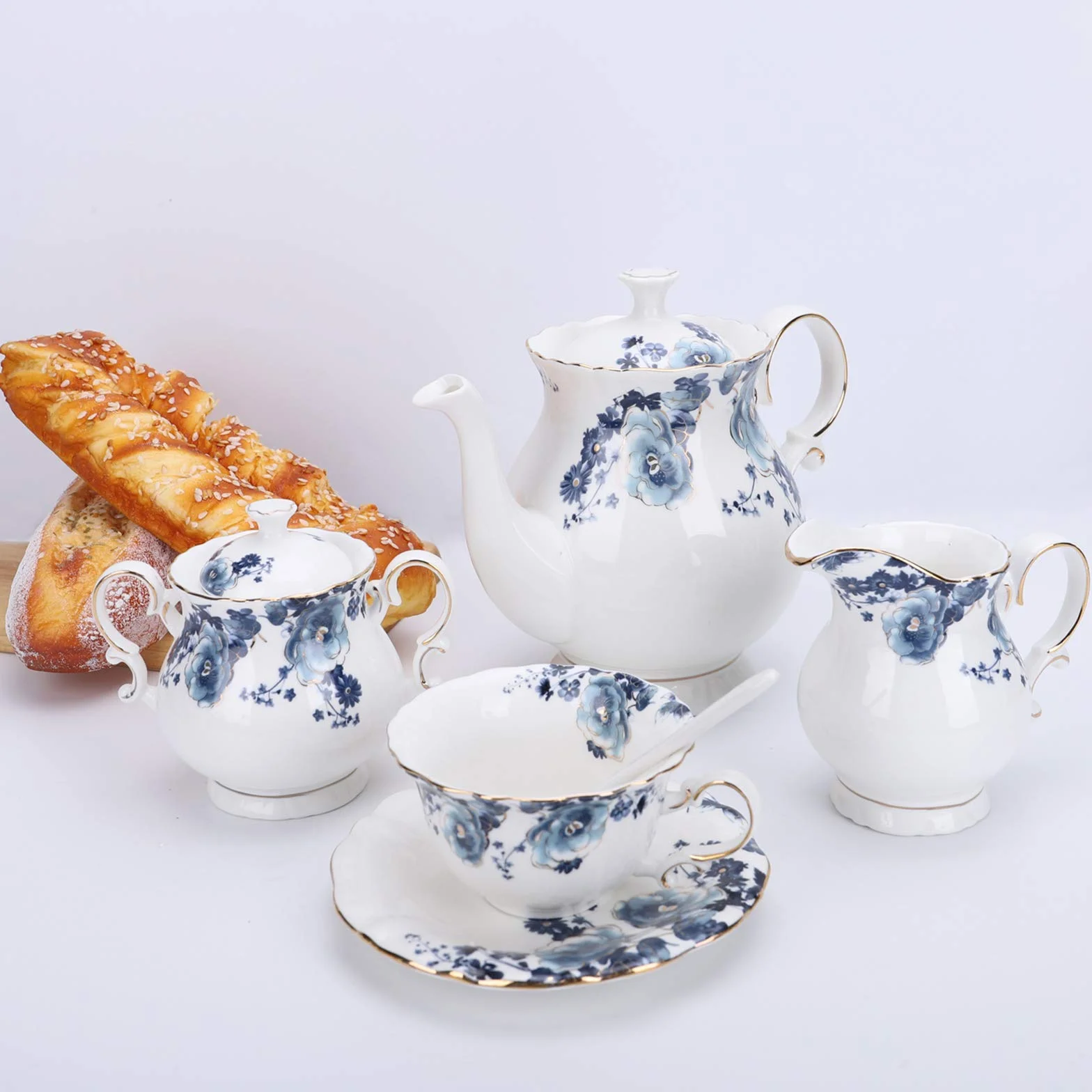 fanquare 15 sztuk zestaw do herbaty z porcelany niebieskie kwiaty, zestaw do kawy, zestaw ceramiczny do kawy, zestaw ślubny dla dorosłych