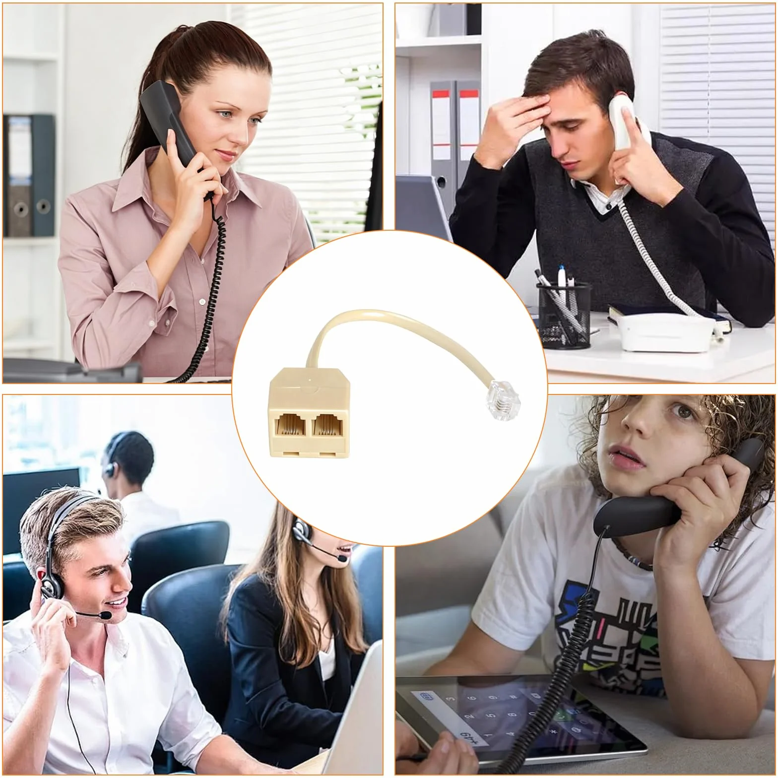 HENGBIRD 2 sztuki rozdzielacz do telefonu RJ11 na 2, adapter do telefonu 6P4C, wtyczka RJ11 na 2 gniazda RJ11, rozdzielacz kabla telefonicznego do telefonu i faksu, beżowy