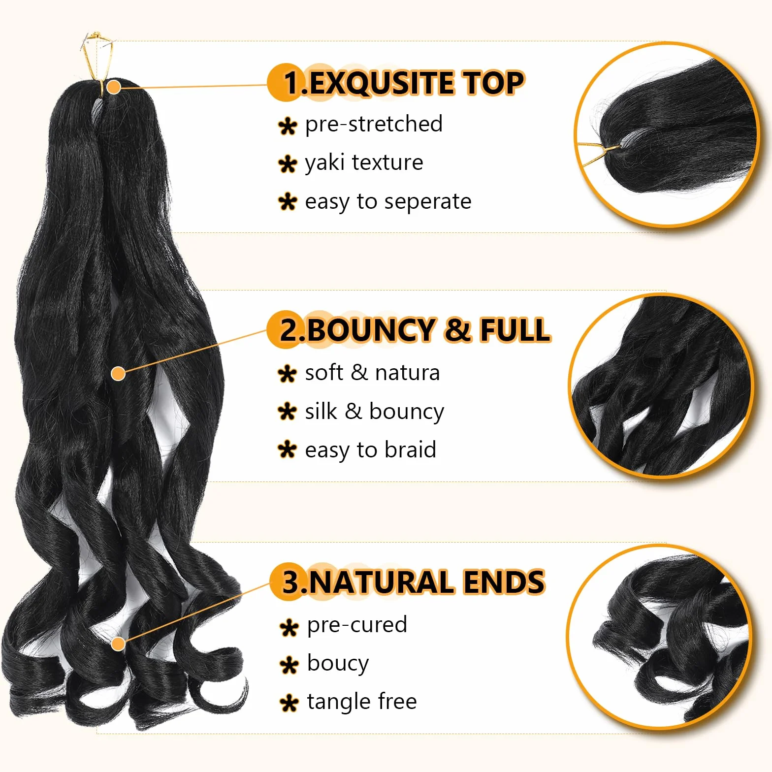 Francuskie Curl Braiding Hair Pre Stretched 16 Inch Braiding Hair 1B Luźne Wavy Pre Stretch Hair Braiding Hair for Black Women (16 cali (7 opakowań), 1B)
