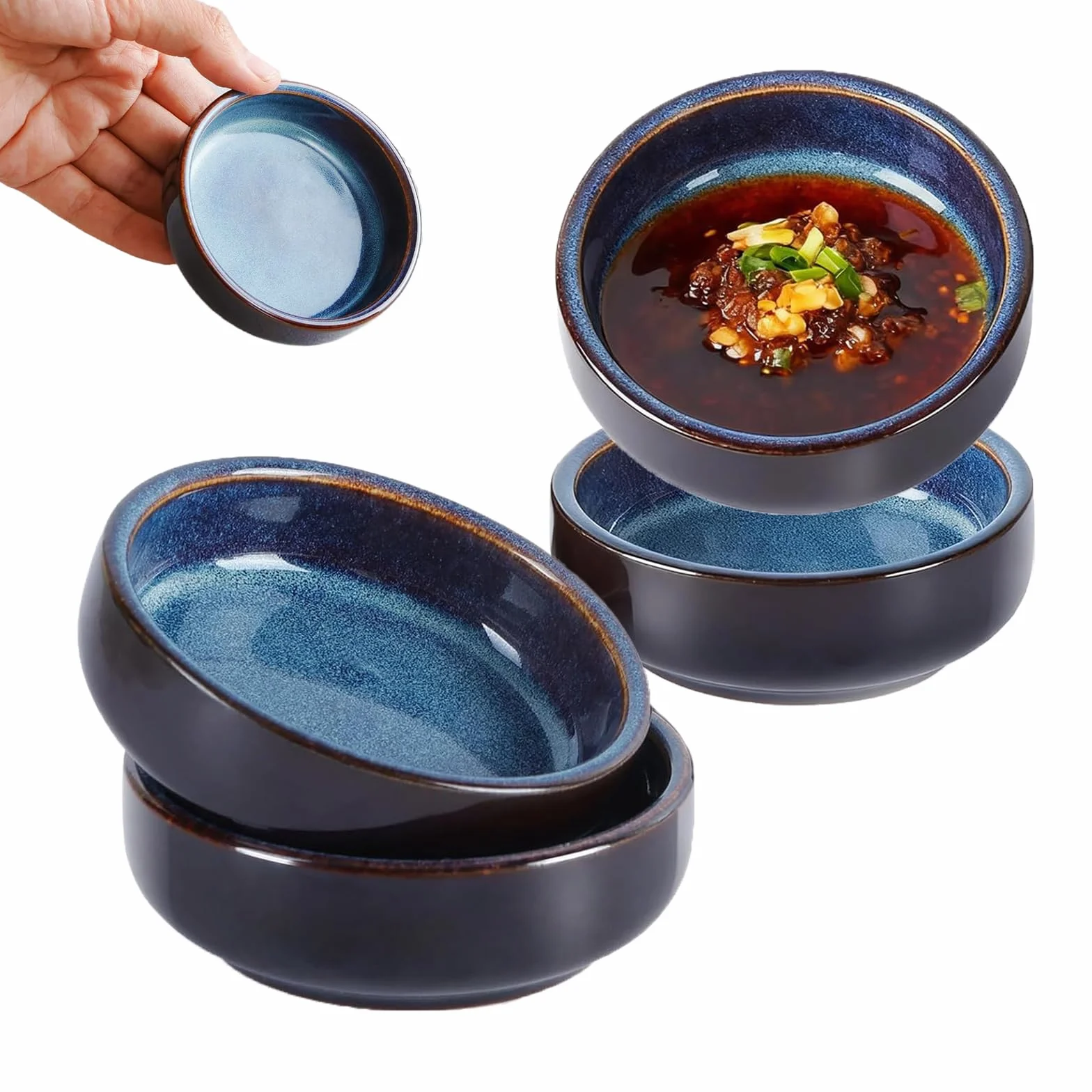 Zestaw miseczek do dipsów JUNANDHBAO, 4 sztuki o pojemności 55 ml, miseczki ceramiczne na przekąski, 8,8 x 2,5 cm, małe ceramiczne miseczki, okrągłe miseczki na soję, do sosów, dipsów, przypraw
