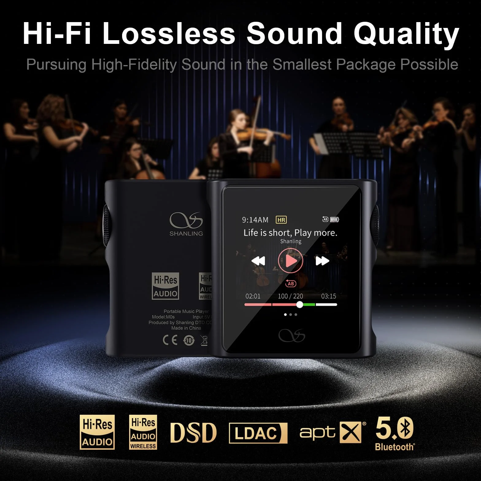 SHANLING M0s 1,7 x 1,7 cala, 2 w 1, odtwarzacz MP3, DAC, Hi-Fi, przenośny, cyfrowy odtwarzacz audio, obsługuje karty SD do 2 TB Bluetooth 5.0 3,5 mm/gniazdo typu C do telefonów komórkowych, tabletów