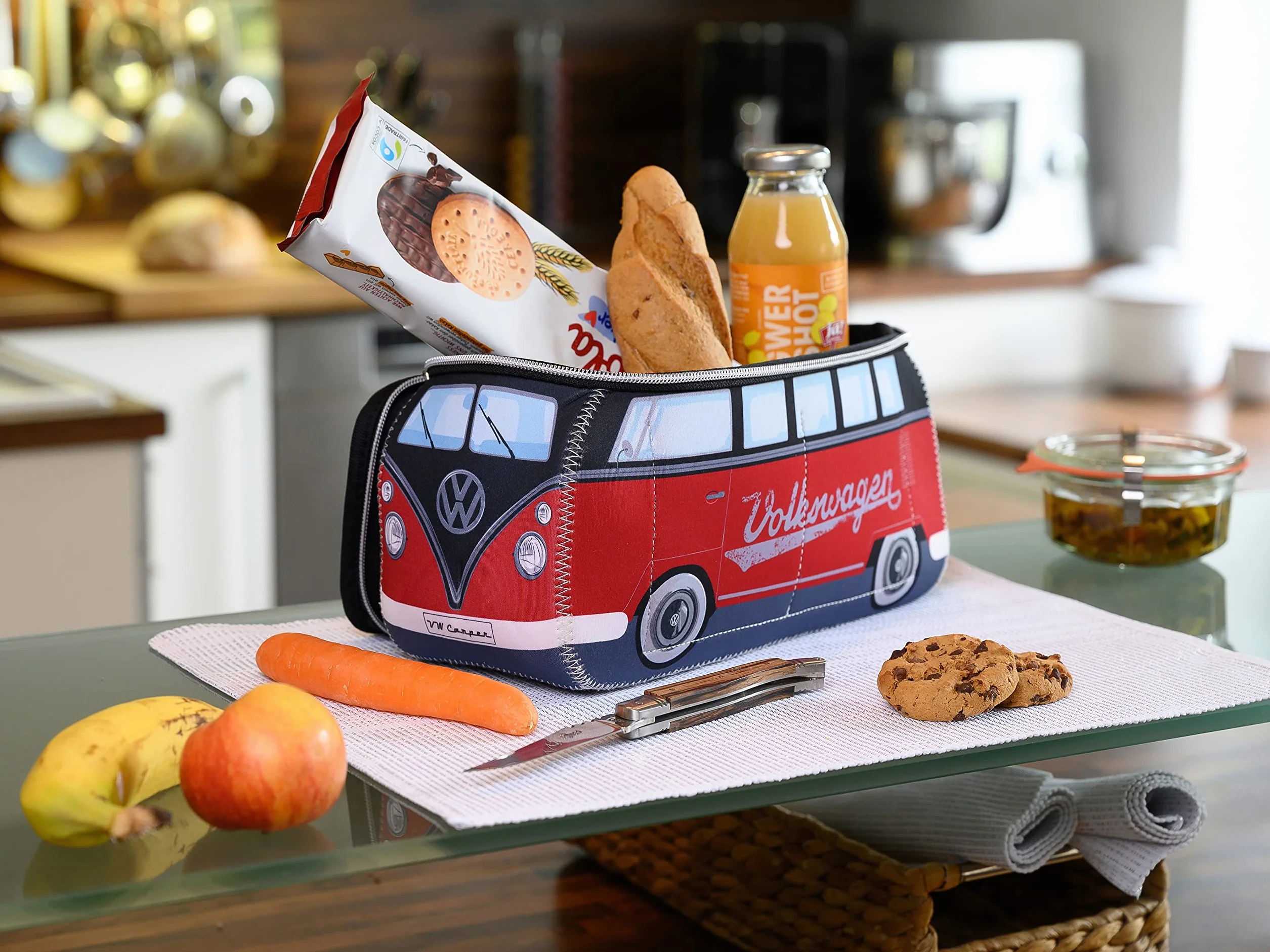 BRISA VW Collection - Volkswagen neoprenowa uniwersalna kosmetyczka na kosmetyki do makijażu podróżna torba apteczna w stylu autobusu T1 (czerwony/czarny/duży)