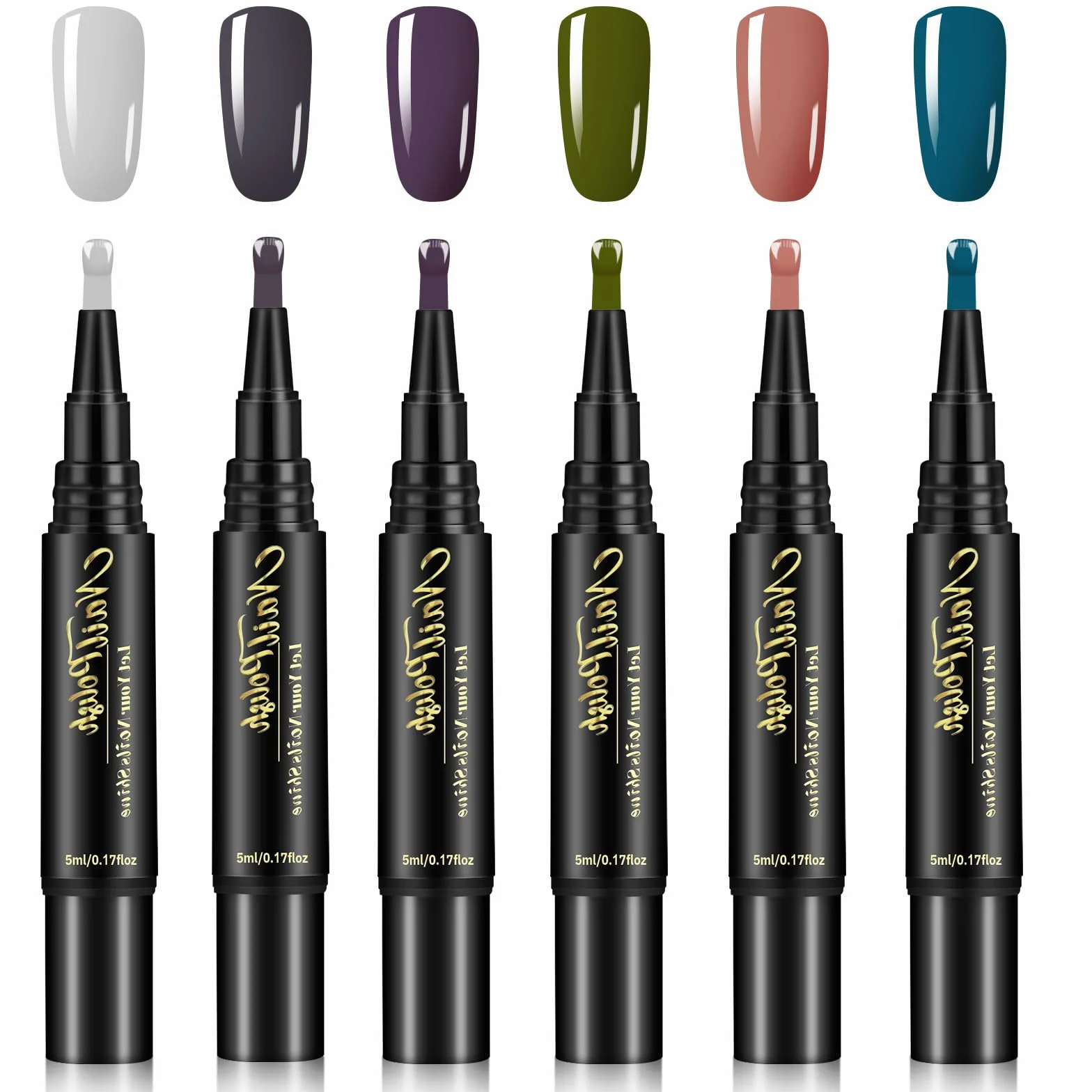 6 sztuk pisaków do paznokci do paznokci, bez UV, szybkoschnący lakier do paznokci, zestaw artystyczny do naturalnych paznokci w 6 kolorach, do profesjonalnego manicure, dziewcząt i kobiet, w
