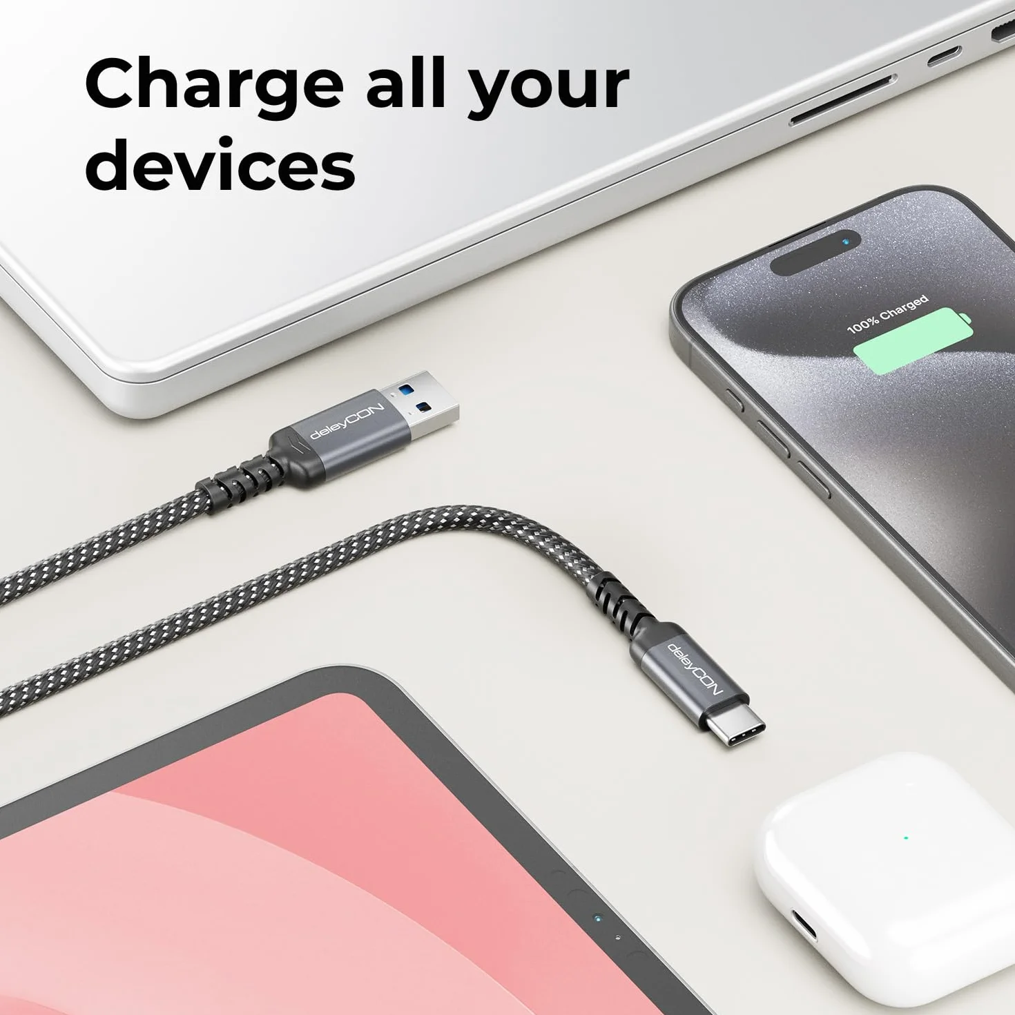 deleyCON 2m Kabel USB-A do USB-C USB 3.0 5 Gbps (USB 3.2 Gen1) - Kabel ładujący i Danych do Smartfona, Tabletu, Laptopa, Aparatu, HDD/SSD, Dysku Zewnętrznego itp.
