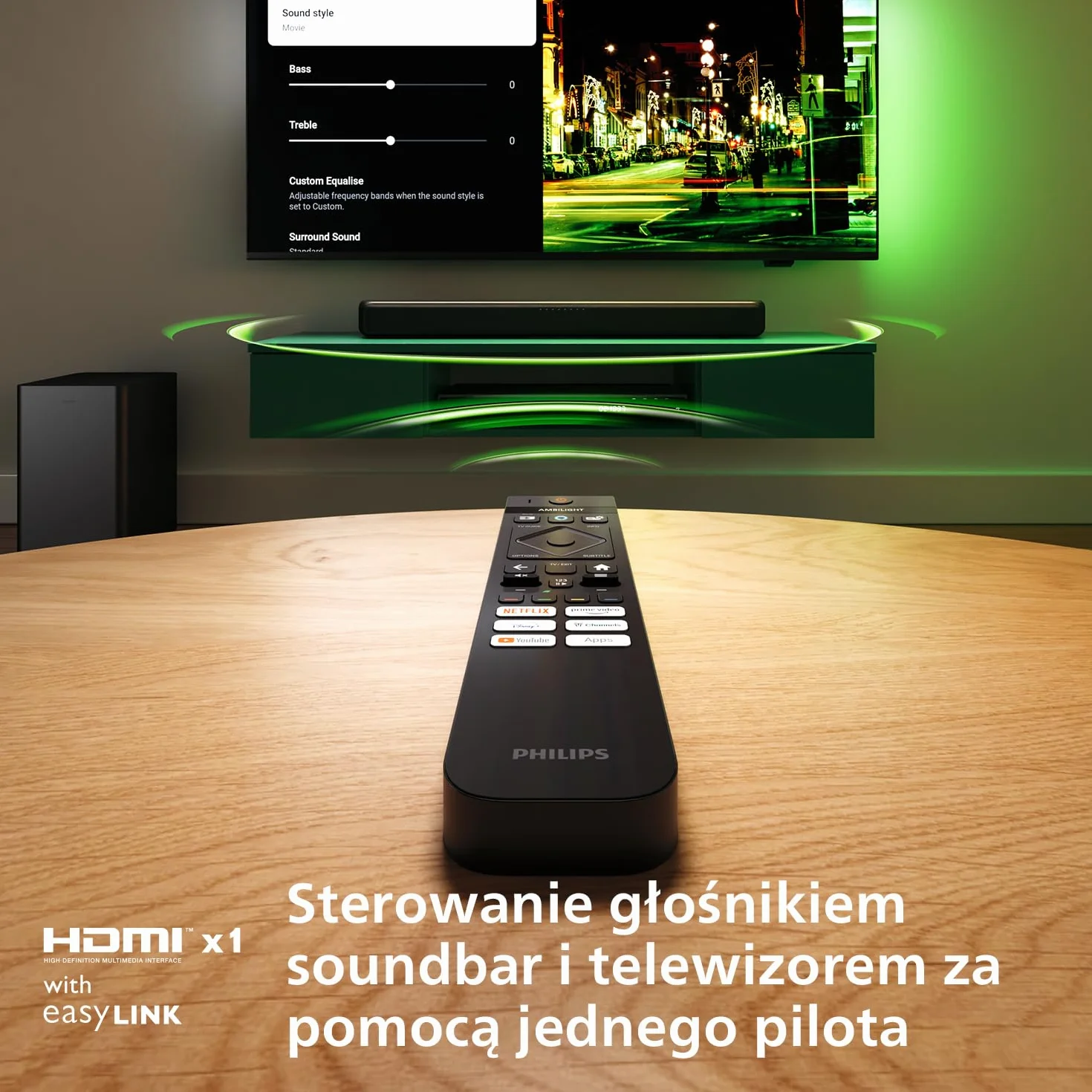 Philips TAB5309 Soundbar 2.1 z bezprzewodowym subwooferem – 2.1-kanalowy, 240 W, DTS Virtual X, Bluetooth 5.4, HDMI ARC, zlacze optyczne i port USB - Ciemnoszary