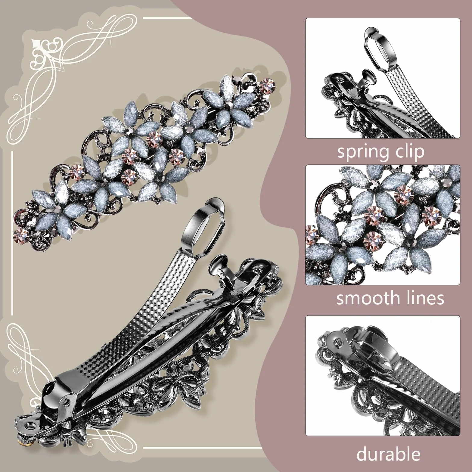 2 sztuki diamentowych spinek do włosów dla kobiet, eleganckie cyrkoniowe spinki do włosów na grube włosy, błyszczące brokatowe modne kwiatowe spinki do włosów w stylu francuskim vintage, akcesoria do