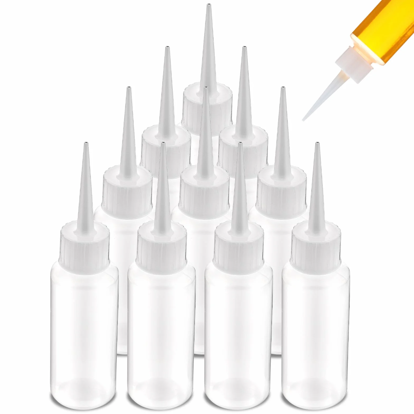10 sztuk 50 ml butelki do wyciskania, przezroczyste butelki na płyny, puste butelki, małe butelki do wyciskania z 10 głowicami do wyciskania płynów, kleju, sosów i olejów