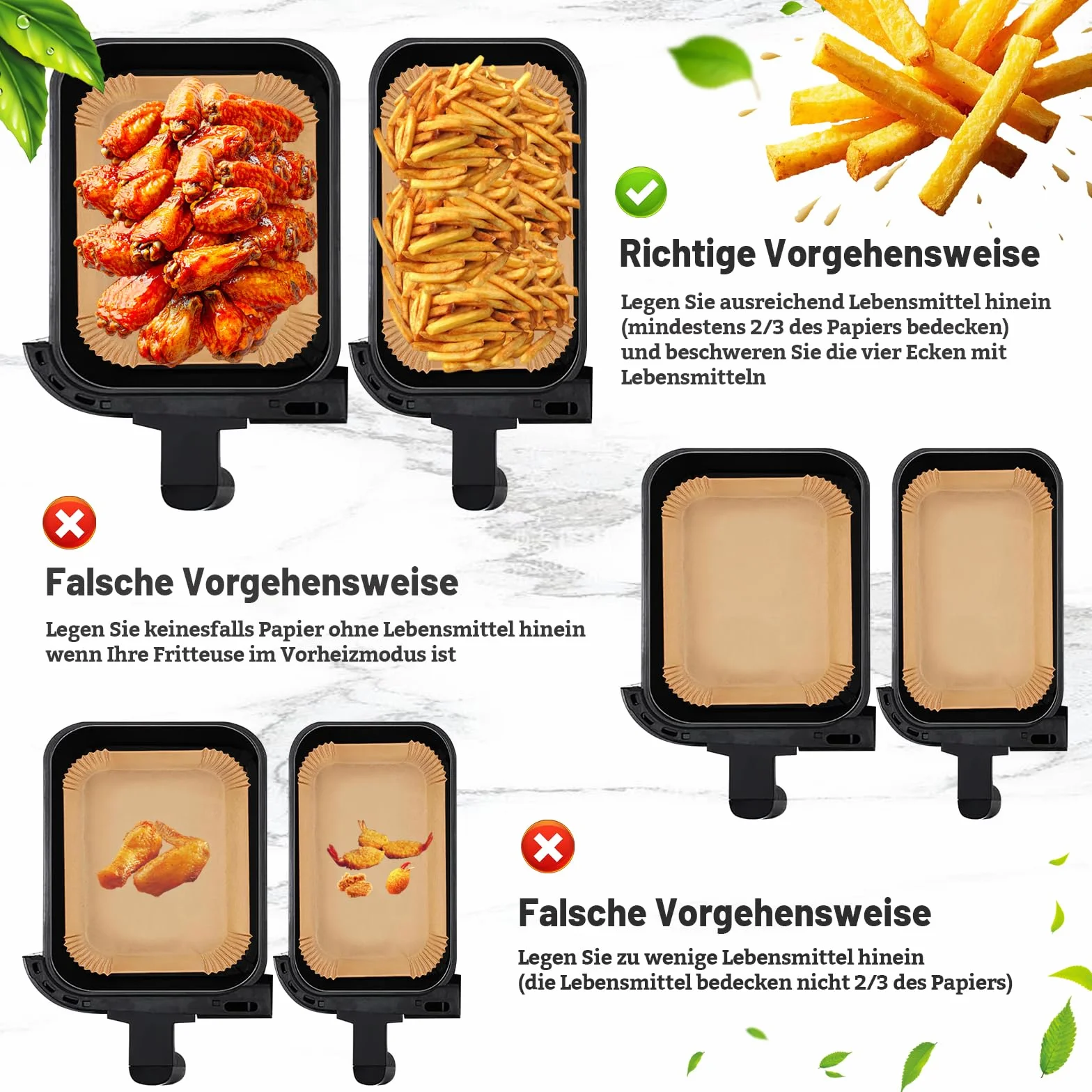 Papier do pieczenia do frytkownicy beztłuszczowej 6 l/3 l, kompatybilny z frytkownicą Phillips z dwoma szufladami serii 3000/5000 i Tefal z dwoma szufladami 5,2/3,1 l, 100 sztuk