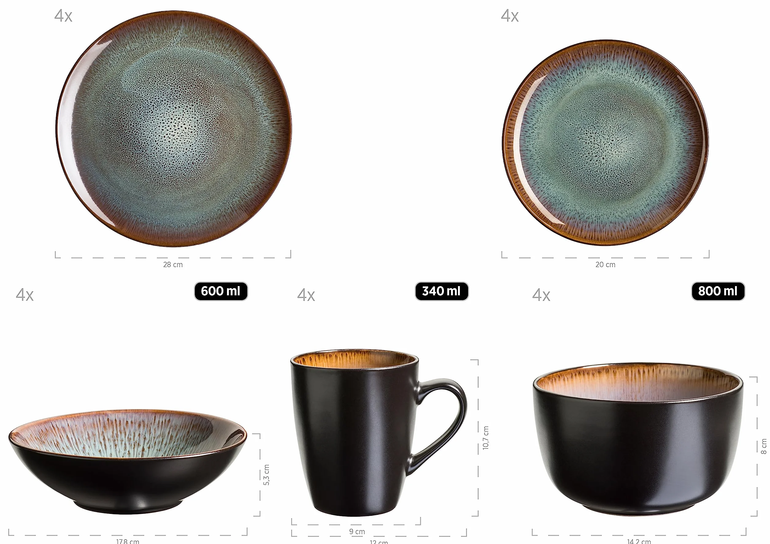 MÄSER Teona zestaw naczyń ceramicznych 20-częściowy dla 4 osób kamionka