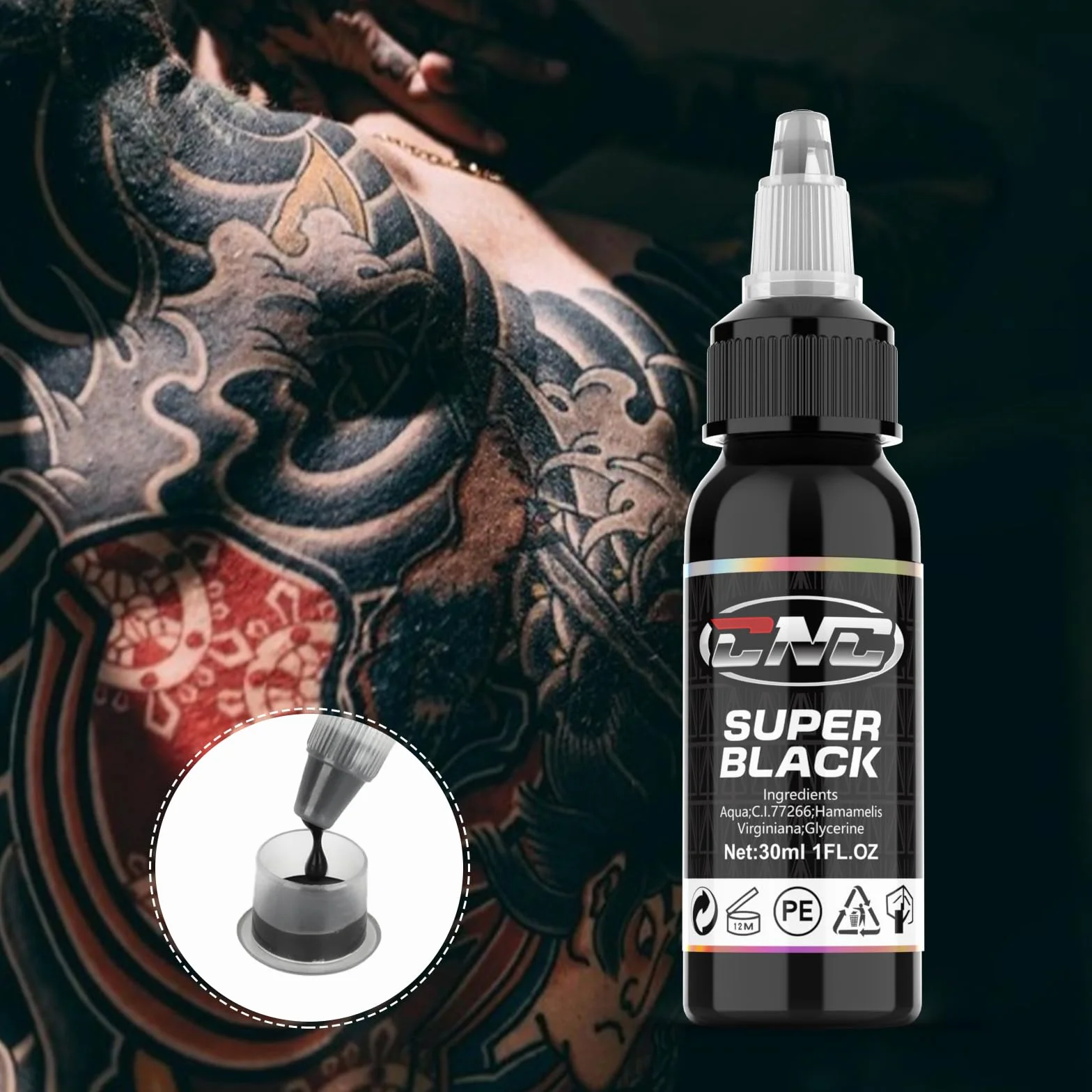 CNC Farba do tatuażu, skoncentrowana czerń, profesjonalna liner, trwała czerń, zestaw farb do ciała, mikroblading pigment dla tatuażystów - (1 oz) 30 ml TI6003-30-030