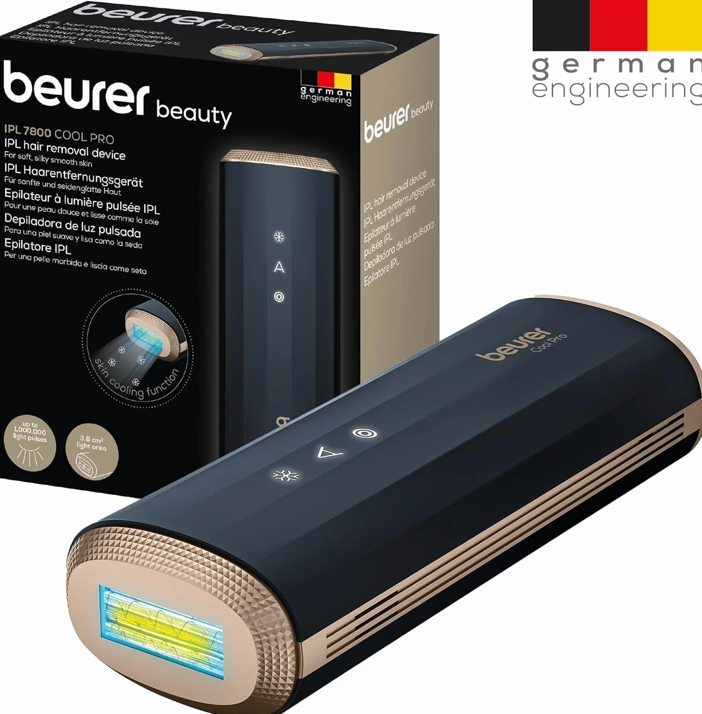 Beurer IPL 7800 COOL PRO urządzenie do depilacji IPL z chłodzeniem, 5 poziomów intensywności, do 1 mln impulsów świetlnych, do ramion, nóg, twarzy, bikini i pach, dla kobiet i mężczyzn