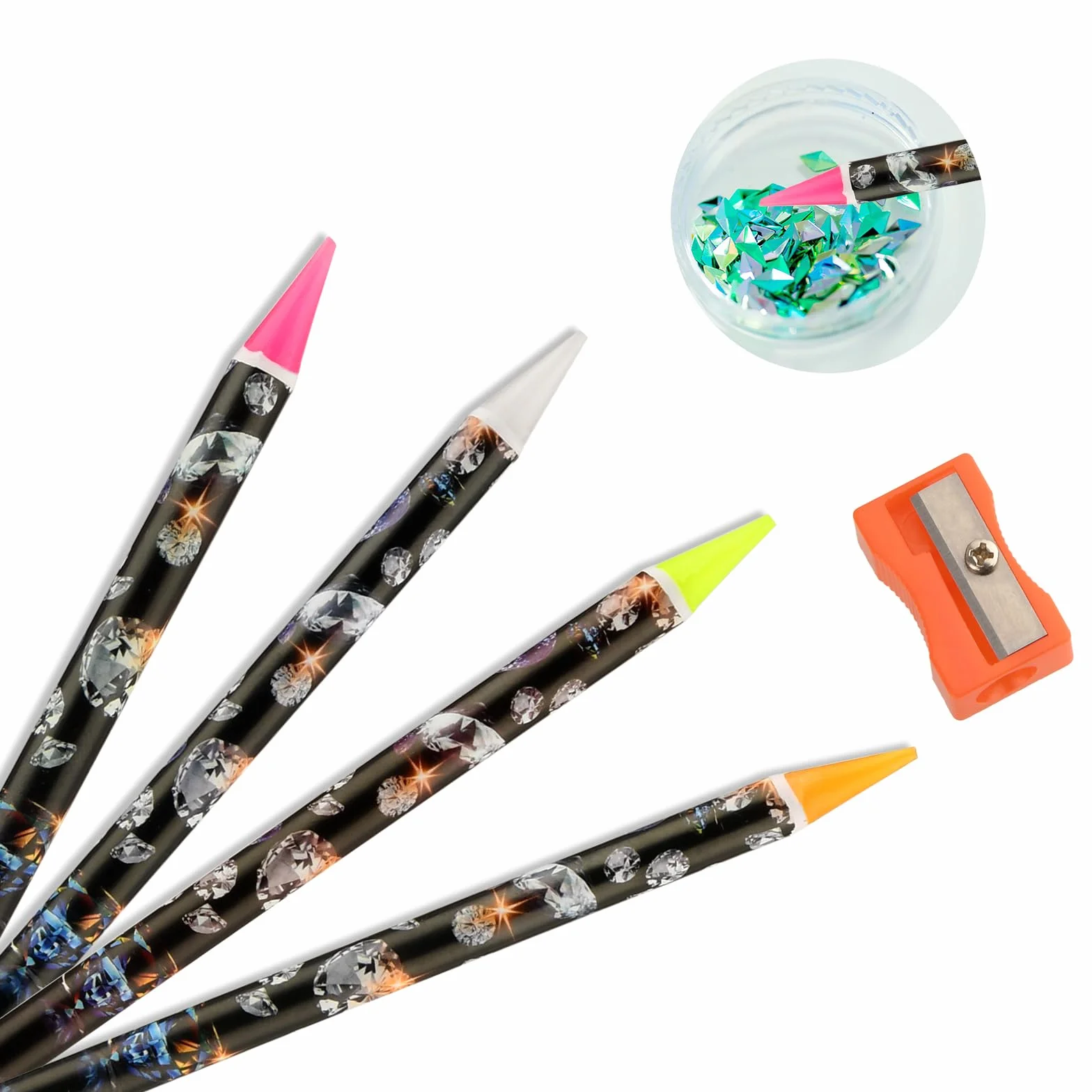4 szt. Narzędzie do zbierania kryształów górskich Self Adhesive Wax Diamond Art Tools Rhinestone Applicator Nail Point Pen Picker Dotting for Nail Art DIY with Pencil Sharpener
