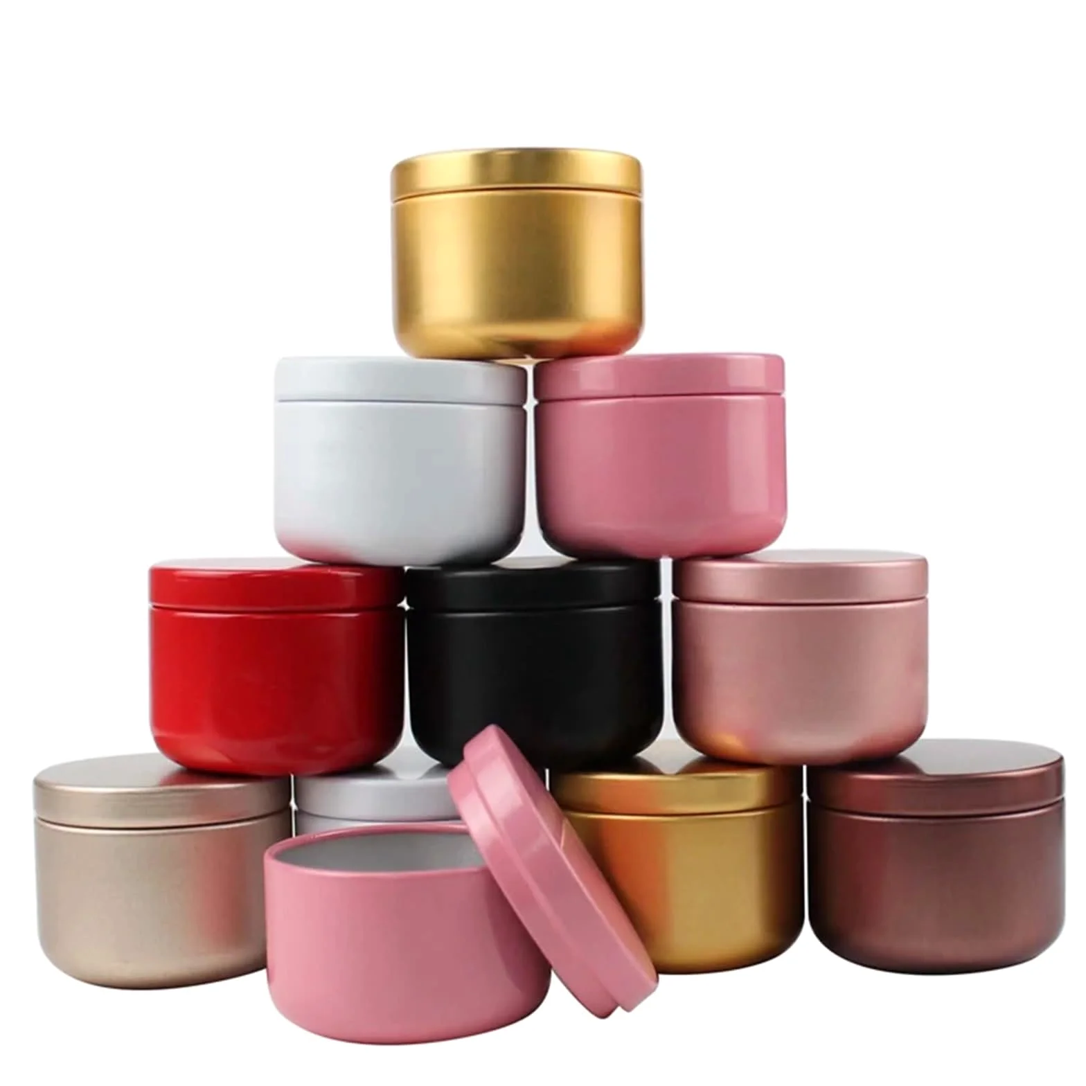 Aluminiowy okrągły słoik na świecę z pokrywką | Wielokolorowe 20/36/60 szt. Do wyrobu i przechowywania świec(Red,36pcs)