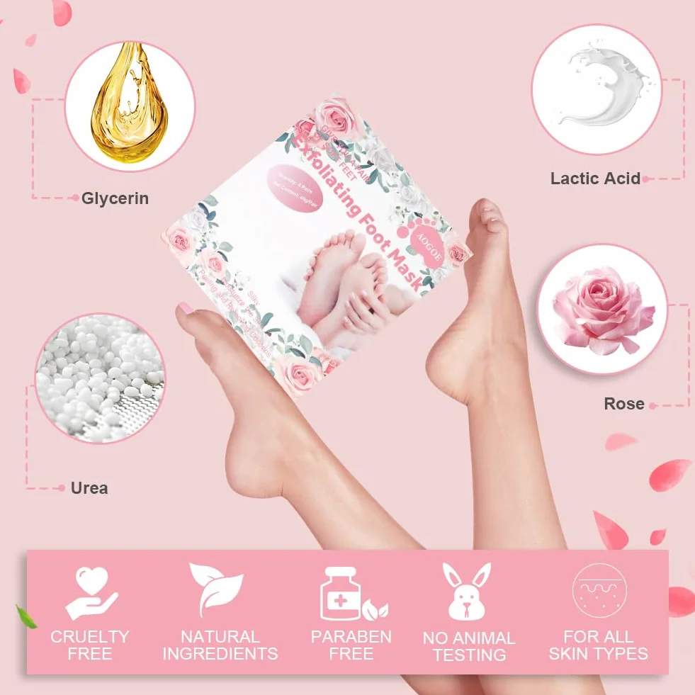 Maseczka do peelingu stóp, 4 pary maski do stóp peeling z różowym zapachem, usuwanie martwej skóry zrogowaciały skarpetki peeling do stóp, nawilżające złuszczające skarpetki dla mężczyzn i